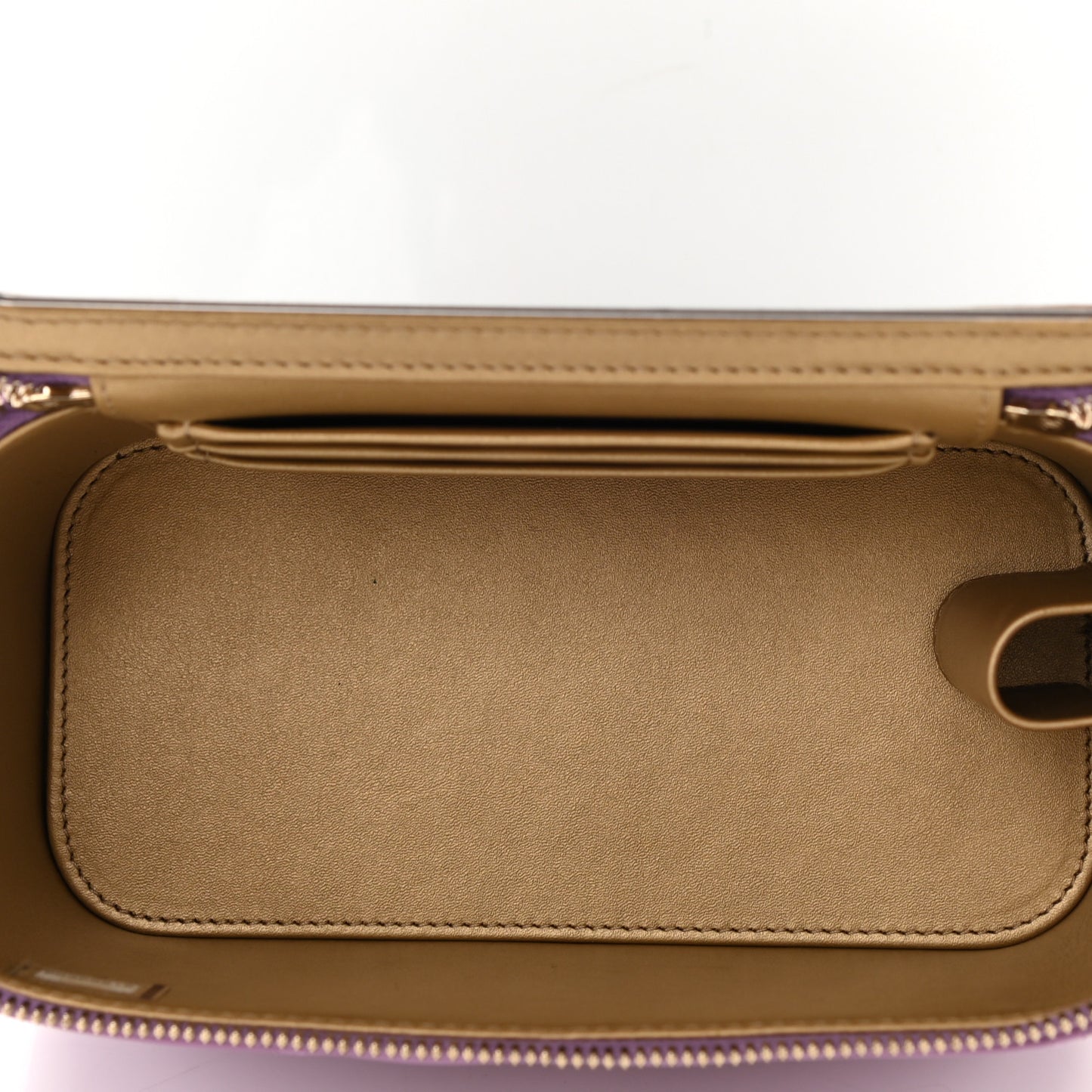Lambskin Quilted Pearl Crush Small Vanity Case With Chain Purple
