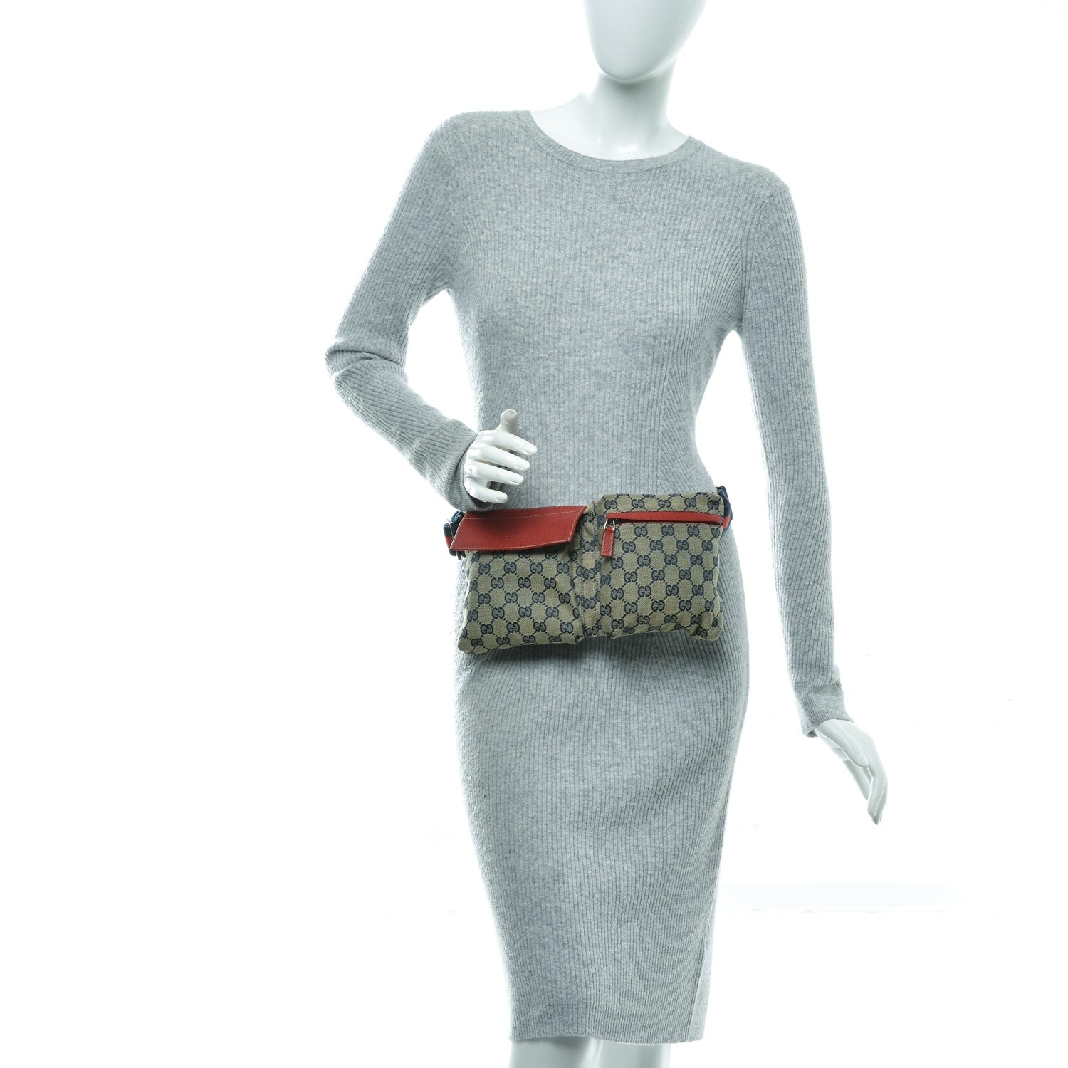 Gucci GG Monogram Web Double Pocket Belt Bag Navy Red 2 of 7