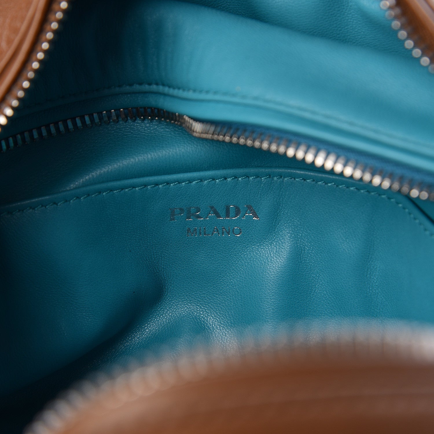 Prada Soft Calf Medium Inside Tote Cannella Turchese 6 of 9