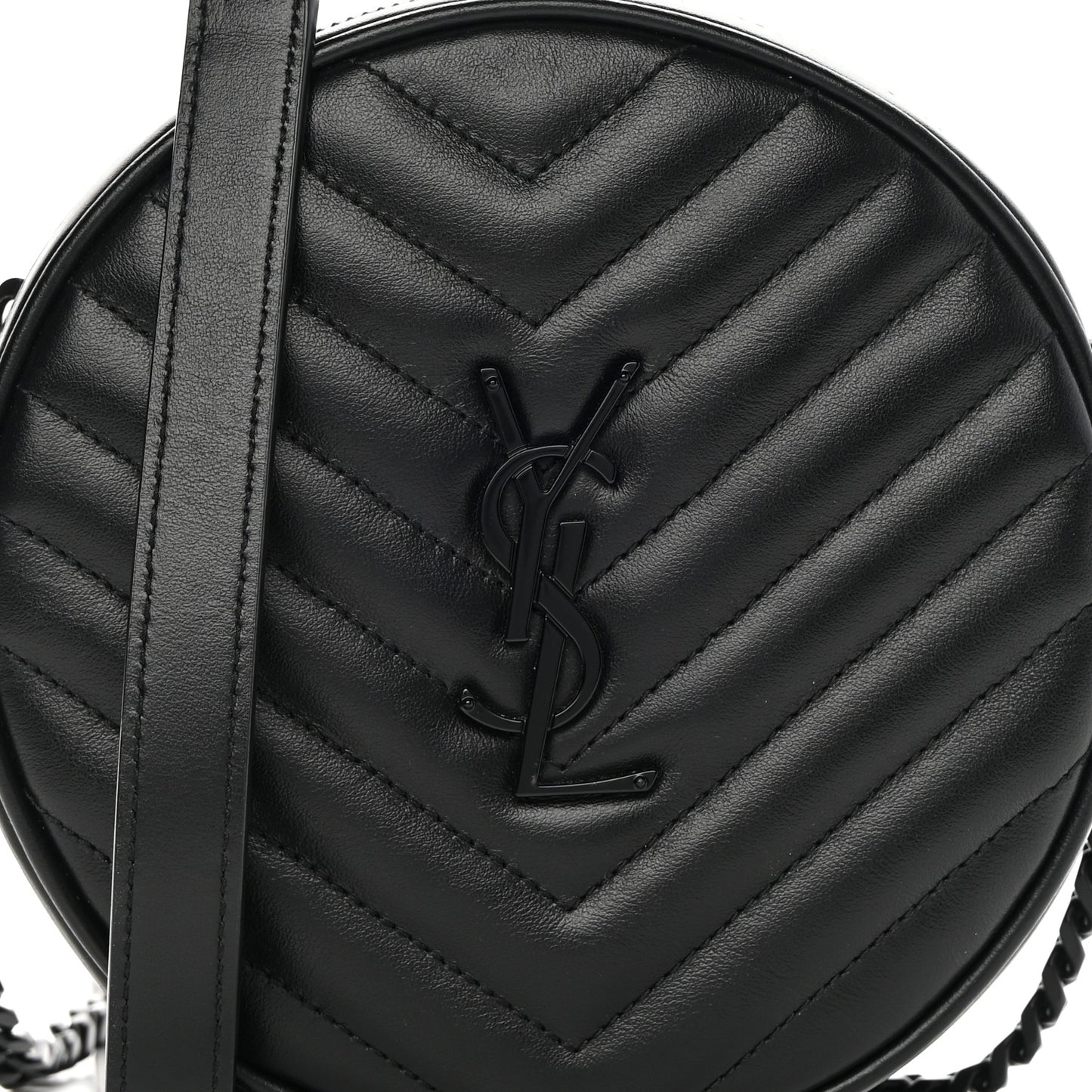 Calfskin Matelasse Chevron Round Vinyle Camera Bag Black