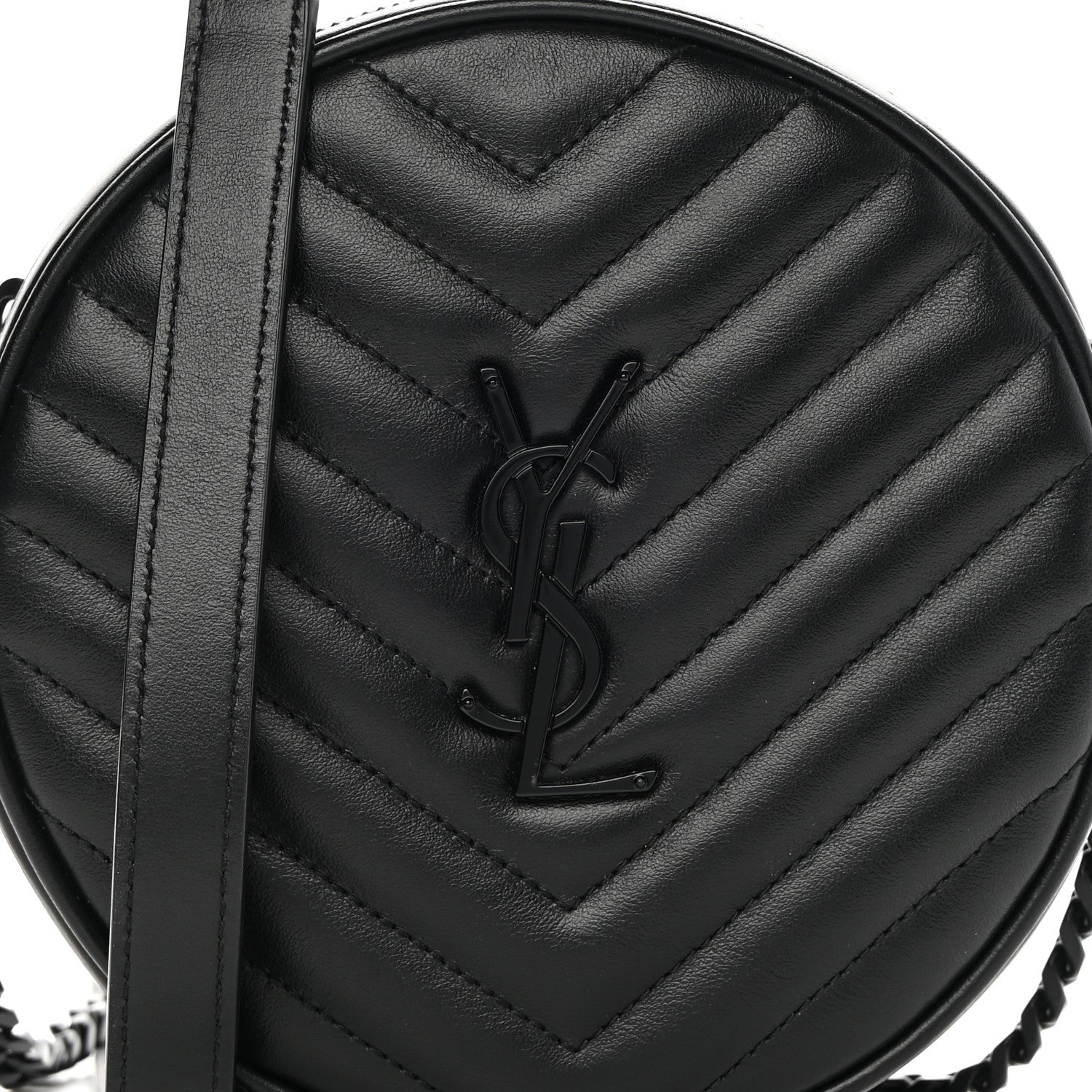 Saint Laurent Calfskin Matelasse Chevron Round Vinyle Camera Bag Black 8 of 11