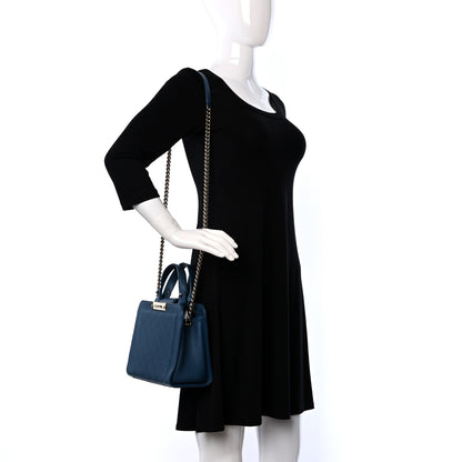 Chanel Grained Calfskin Stitched Small Label Click Shopper Tote Blue 2 of 9