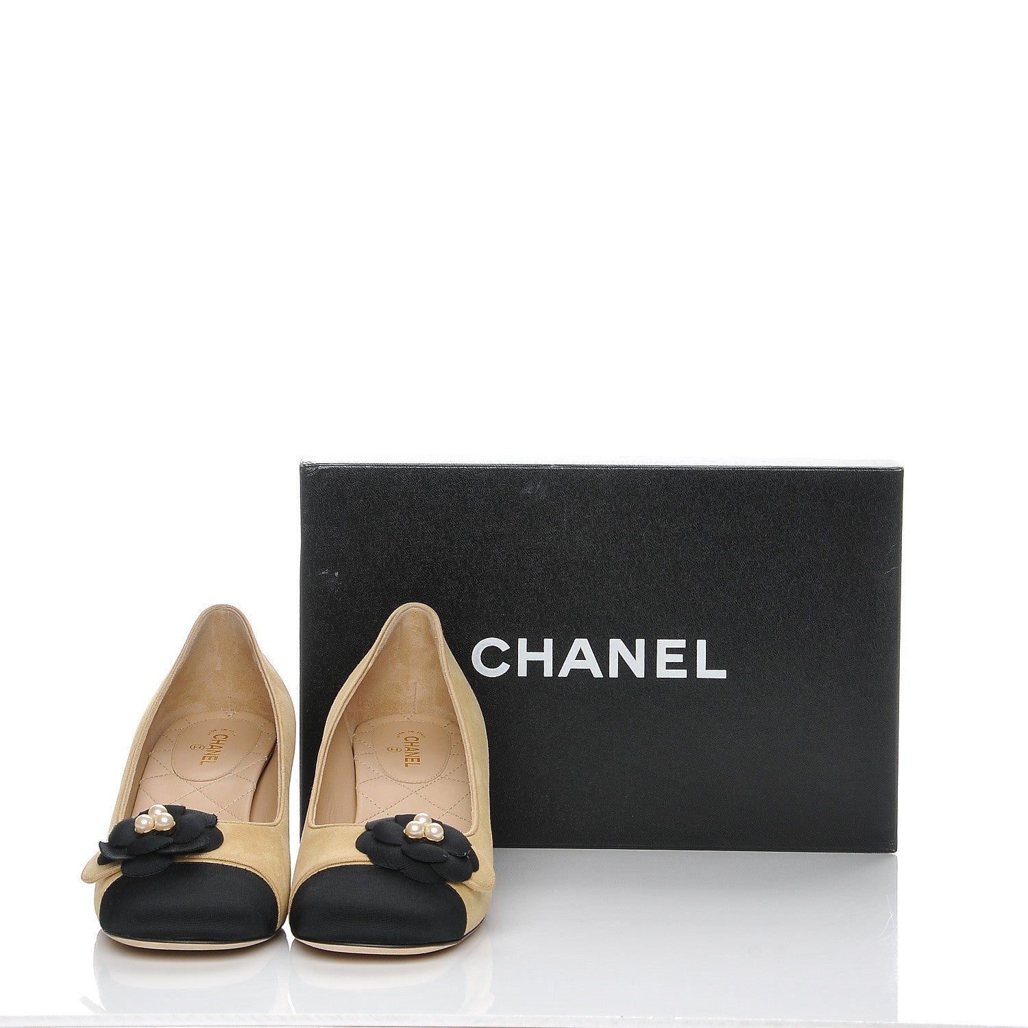 Chanel Suede Pearl Camellia Pumps 39.5 Beige Black 9 of 9