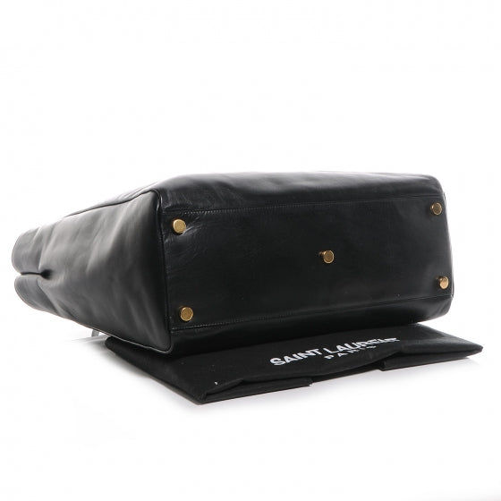 Leather Reversible East West Shopping Tote Black
