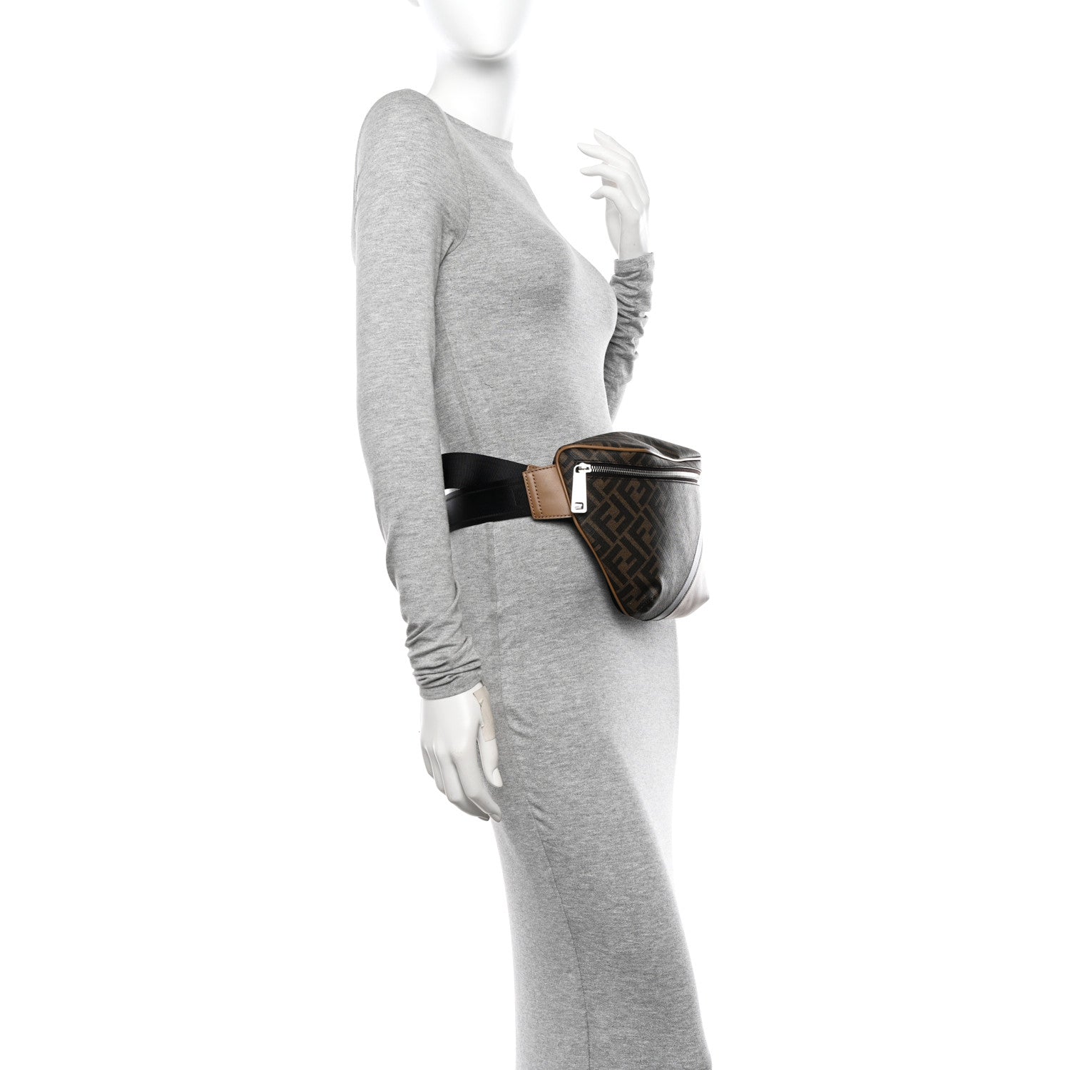 Fendi Glazed Fabric Vitello Cover FF 1974 Diagonal Bi-Color Belt Bag Tobacco Moro Sand Black 2 of 10