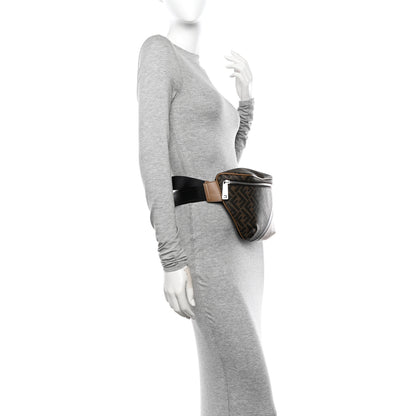 Fendi Glazed Fabric Vitello Cover FF 1974 Diagonal Bi-Color Belt Bag Tobacco Moro Sand Black 2 of 10