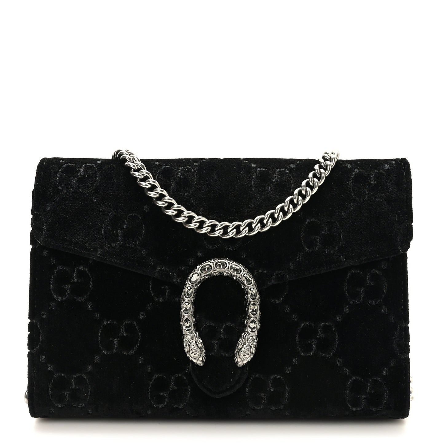 Velvet GG Monogram Mini Dionysus Chain Wallet Black