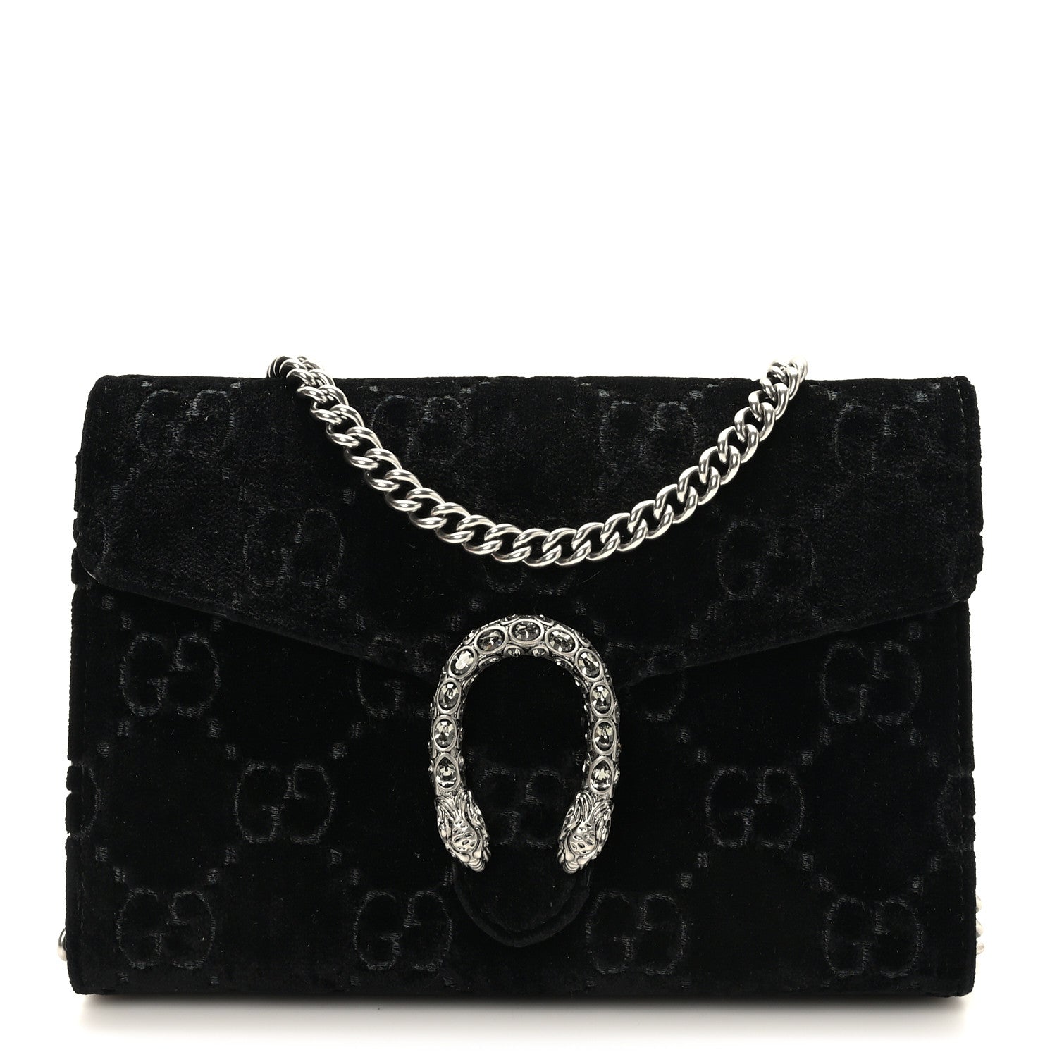 Gucci Velvet GG Monogram Mini Dionysus Chain Wallet Black 1 of 10