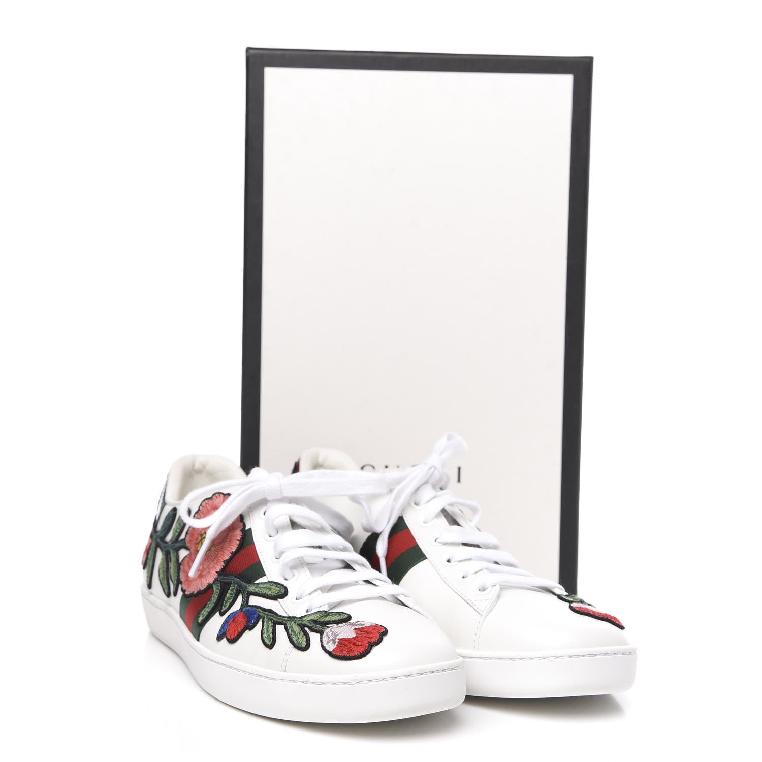 Gucci Calfskin Web Floral Embroidered Womens Ace Sneakers 39.5 White 10 of 10