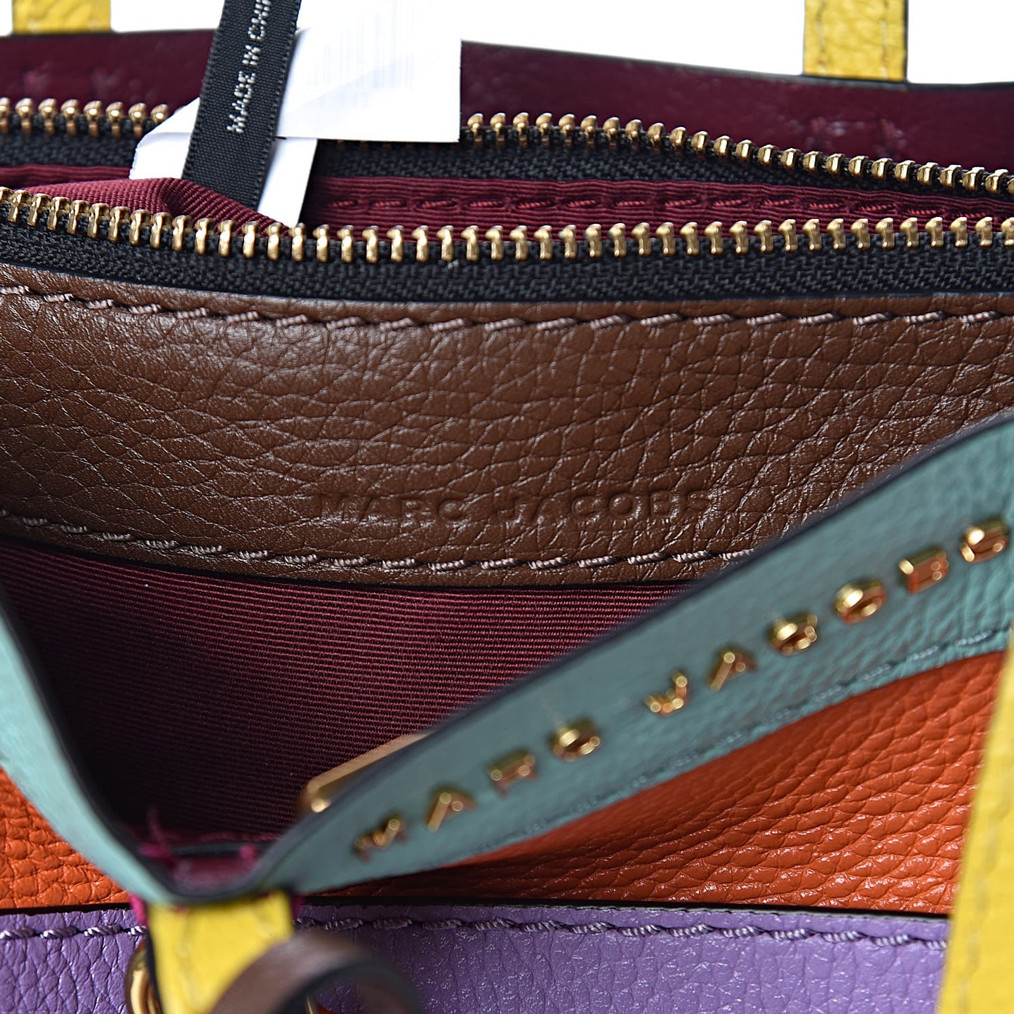 Grained Calfskin Colorblock Mini Grind Tote Surf Multi