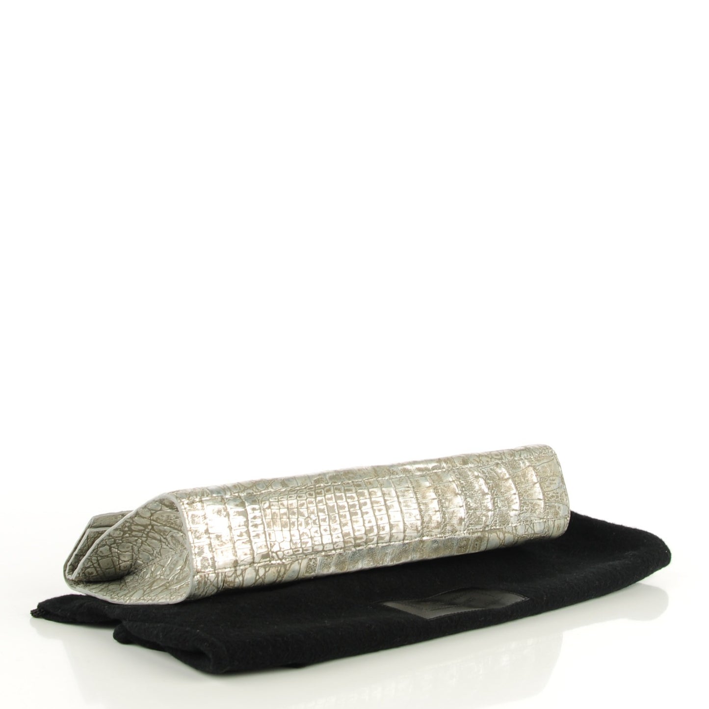 Metallic Crocodile Foldover Clutch Silver