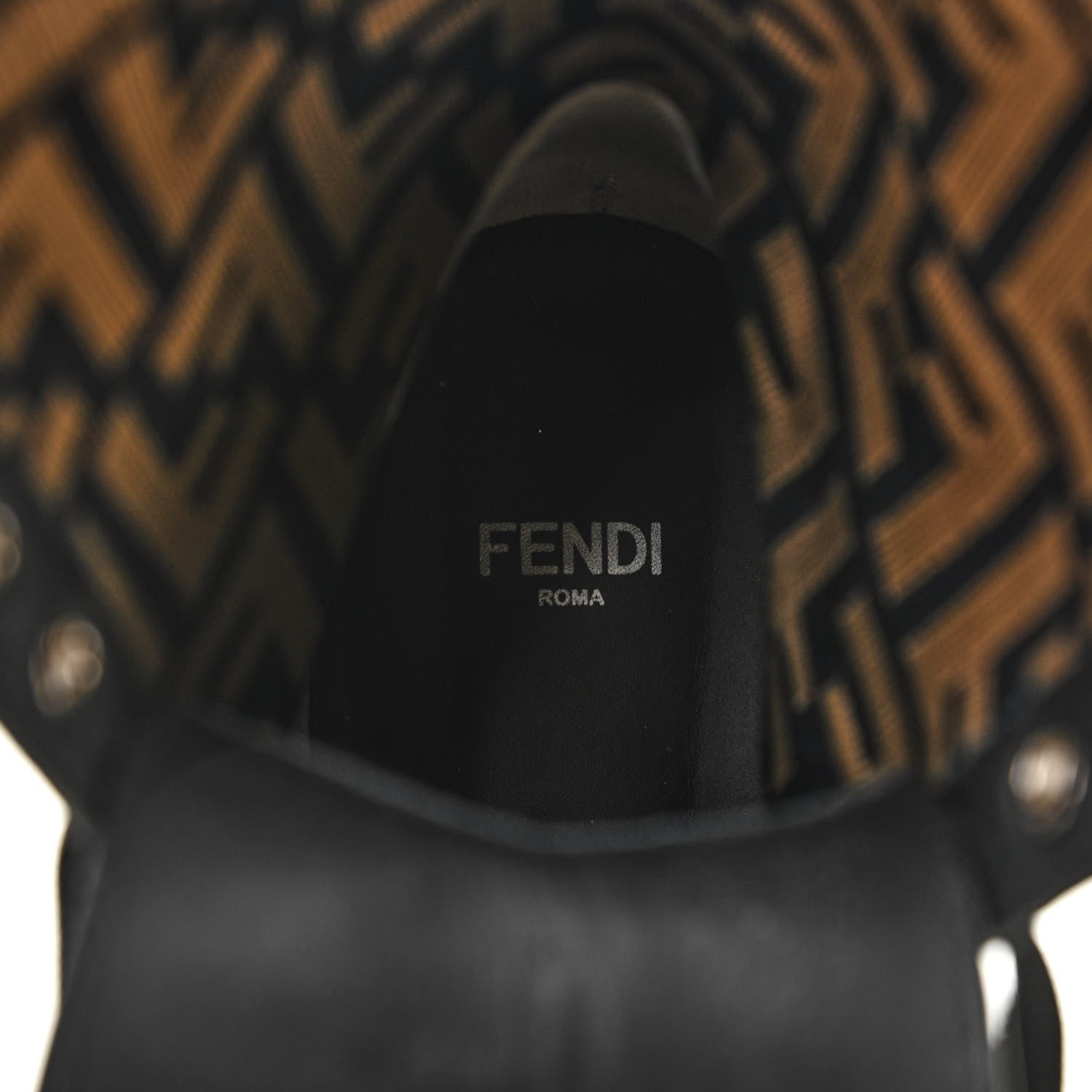 Fendi Calfskin Stretch Fabric FF Rockoko Biker Boots 39.5 Black Tobacco 6 of 10