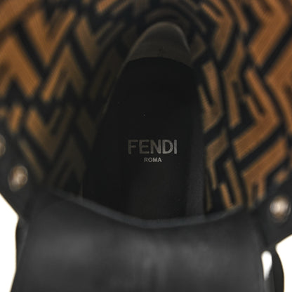 Fendi Calfskin Stretch Fabric FF Rockoko Biker Boots 39.5 Black Tobacco 6 of 10