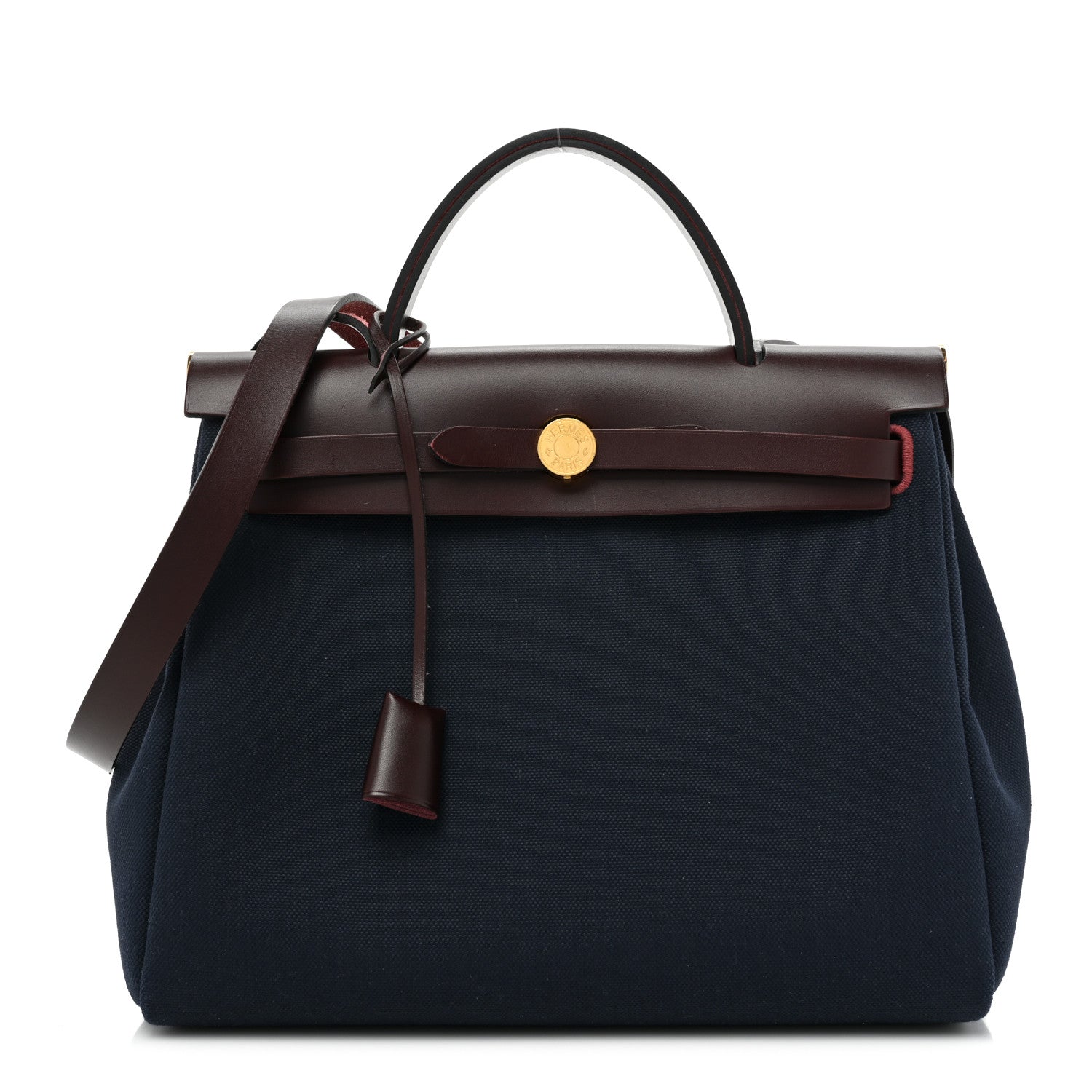 Hermes Toile Militaire Vache Hunter Herbag Zip Retourne 31 PM Rouge Sellier Bleu Marine 3 of 10