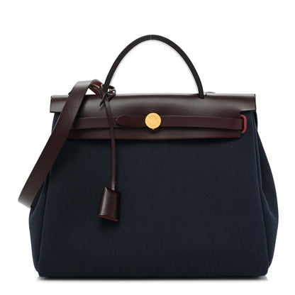 Hermes Toile Militaire Vache Hunter Herbag Zip Retourne 31 PM Rouge Sellier Bleu Marine 3 of 10
