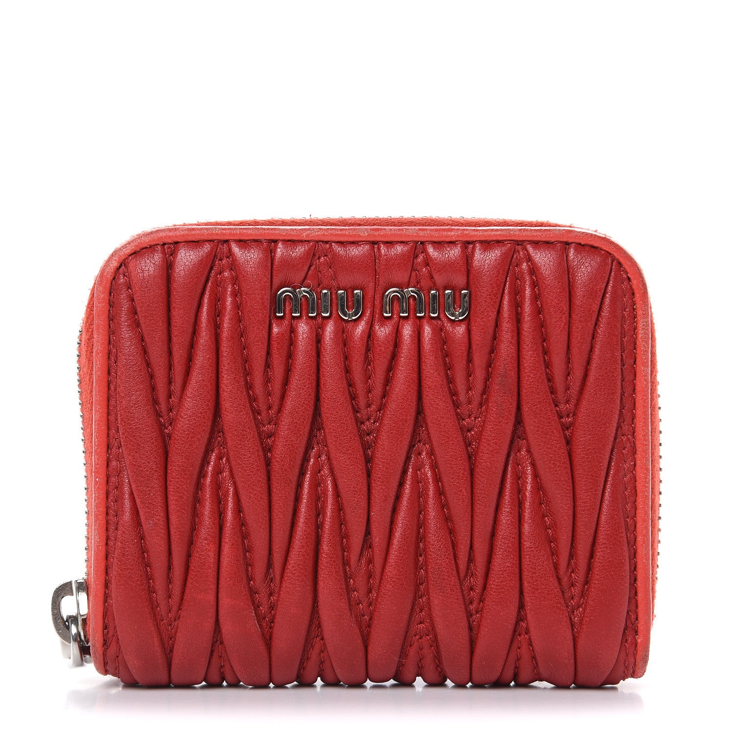 Miu Miu Nappa Matelasse Zip Around Compact Wallet Fuoco 1 of 14