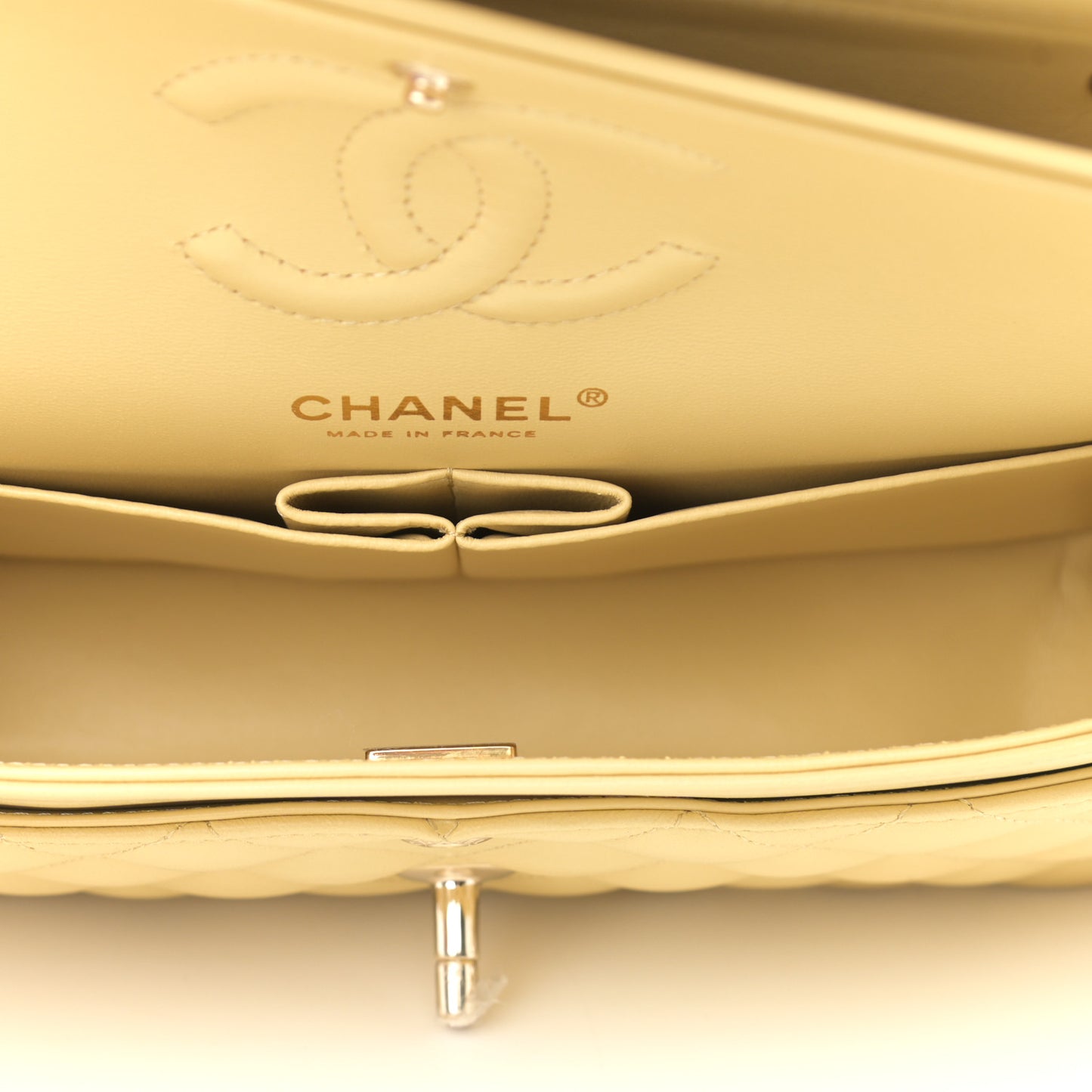 Lambskin Quilted Small Double Flap Yellow