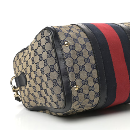 Gucci Monogram Selleria Calfskin Vintage Web Medium Boston Beige Blue 8 of 9