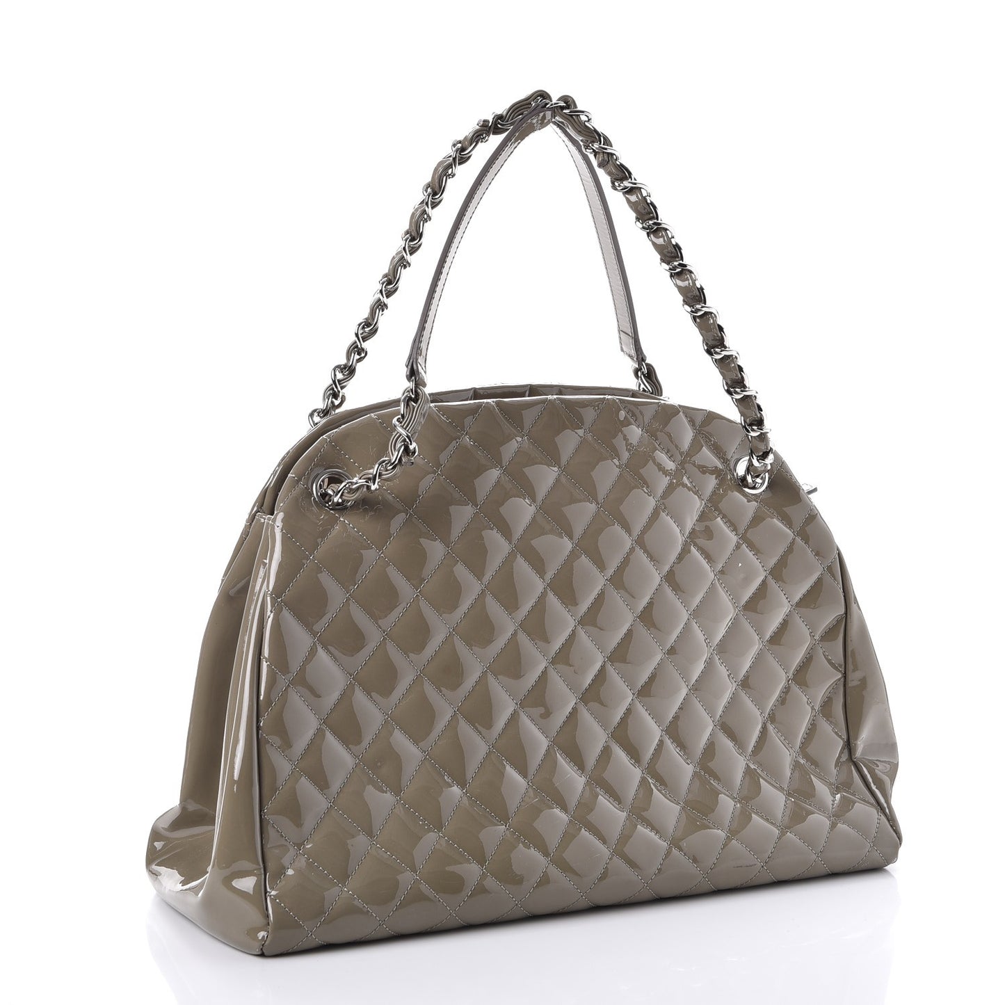 Patent Quilted Large Just Mademoiselle Bowling Bag Grey