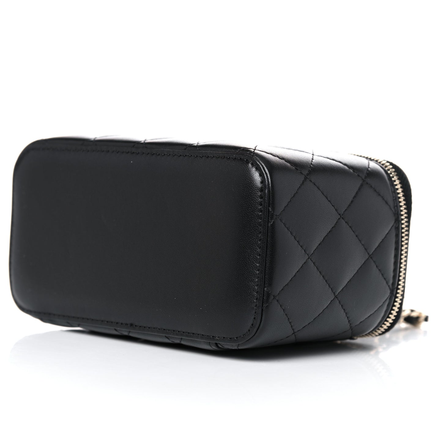Lambskin Quilted Small Top Handle Vanity Case With Chain Black