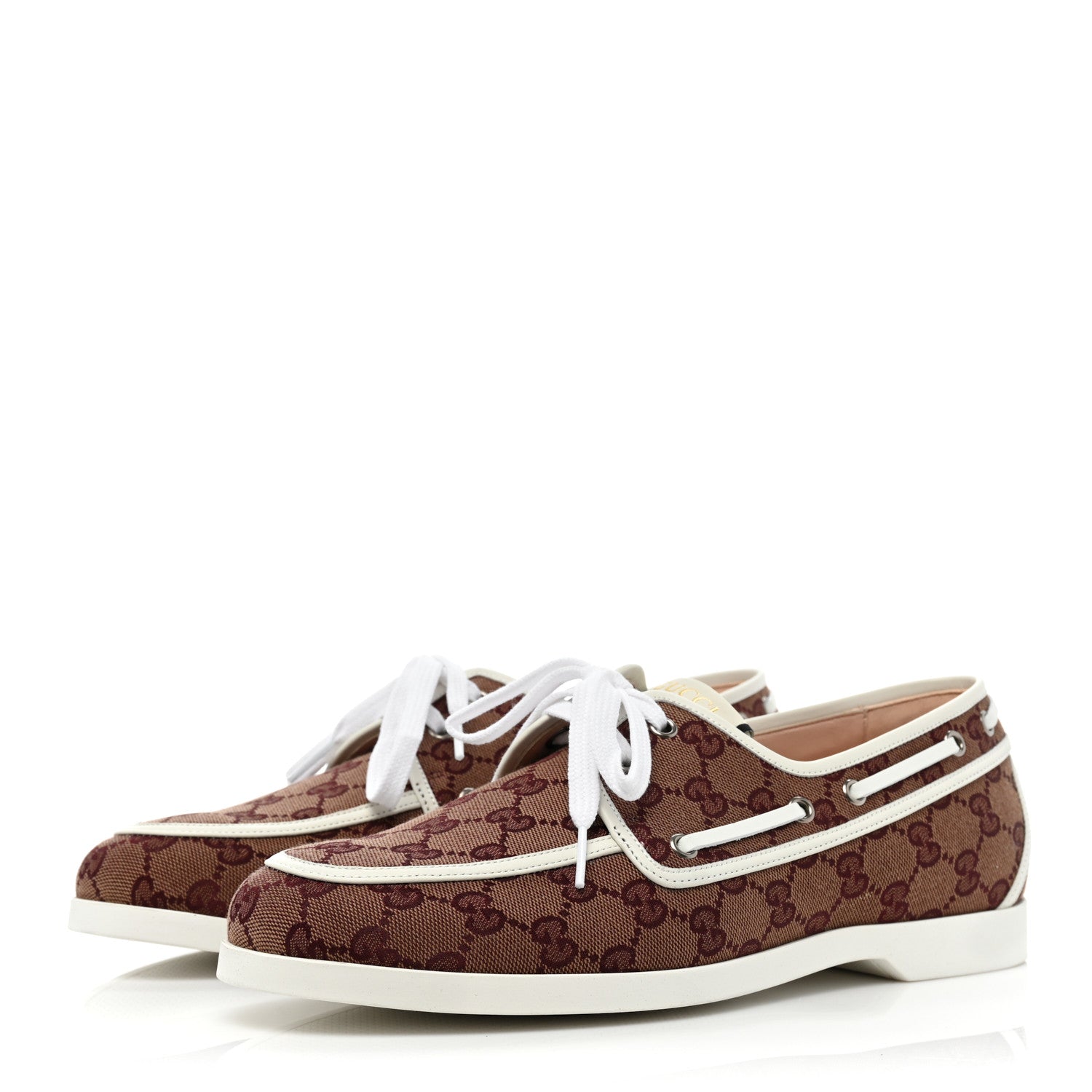 Gucci Monogram Mens Boat Shoes 9 Sahara Rubino White 3 of 14