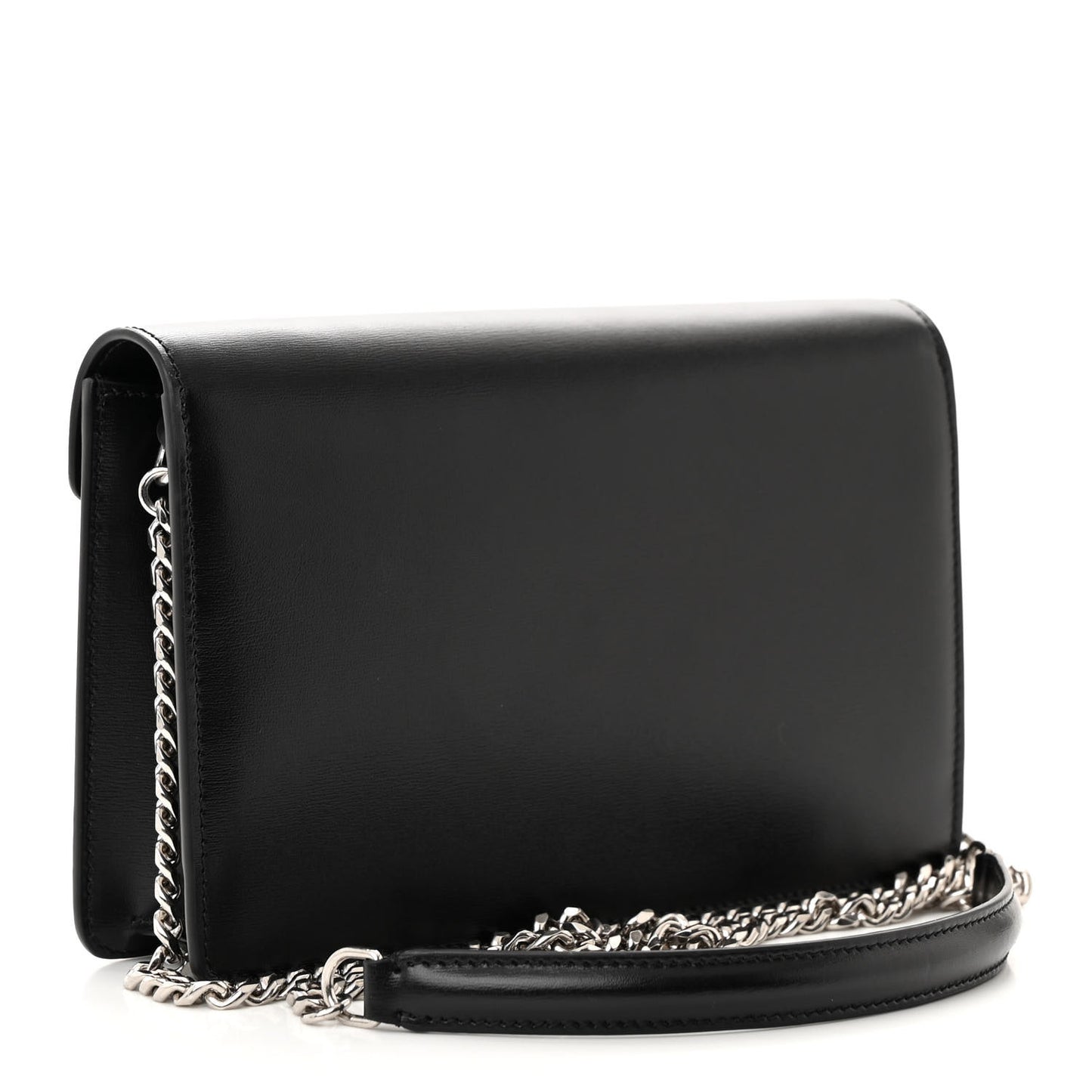 Shiny Calfskin Triomphe Margo Wallet on Chain Black