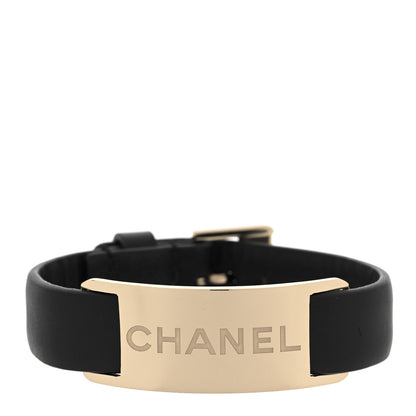 Chanel Calfskin Logo Buckle Bracelet S Black 1 of 5