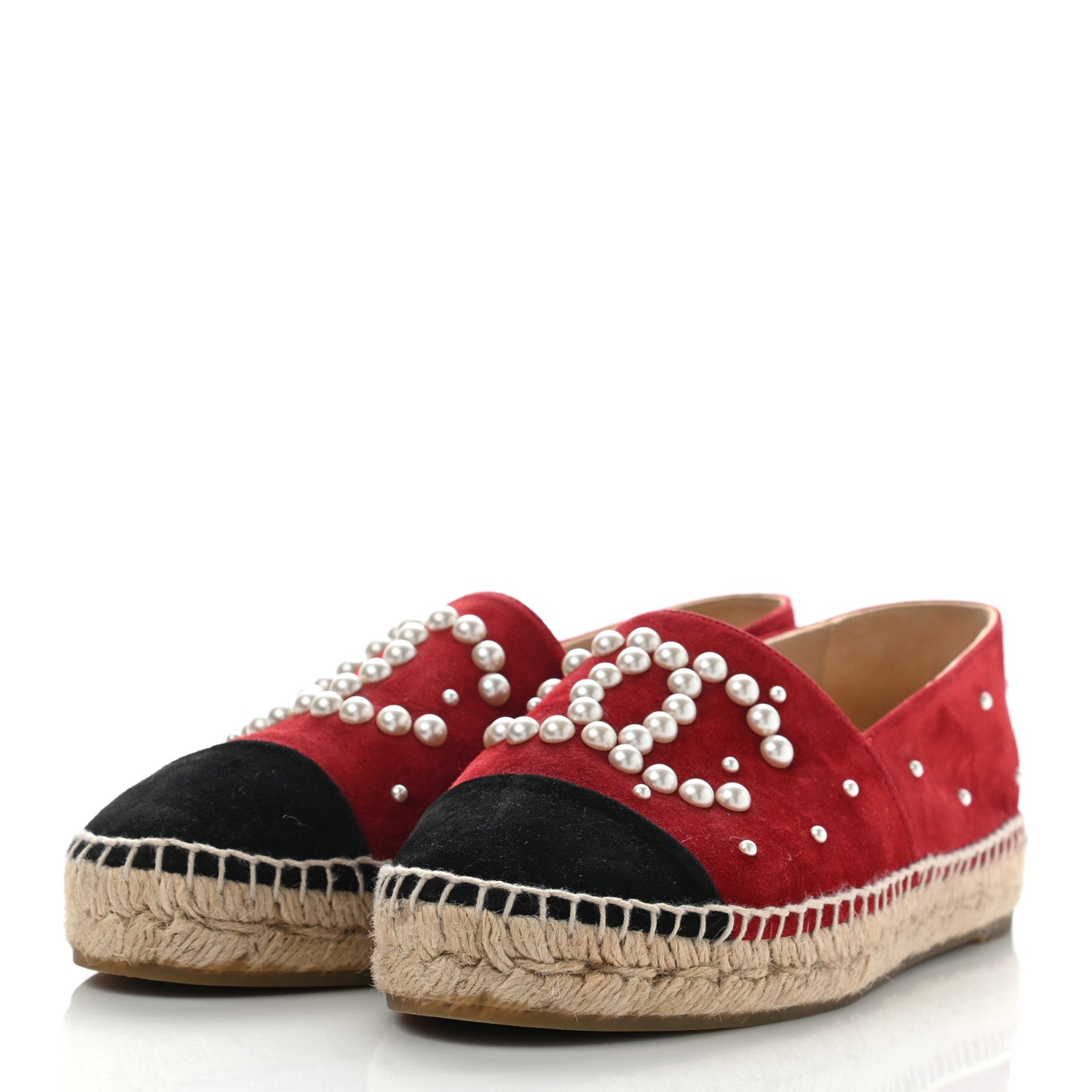 Chanel Suede Pearl CC Espadrilles 37 Red 3 of 10