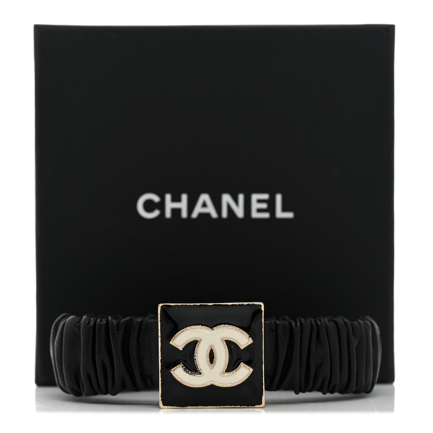 Lambskin Metal Enamel CC Hair Tie Black Gold
