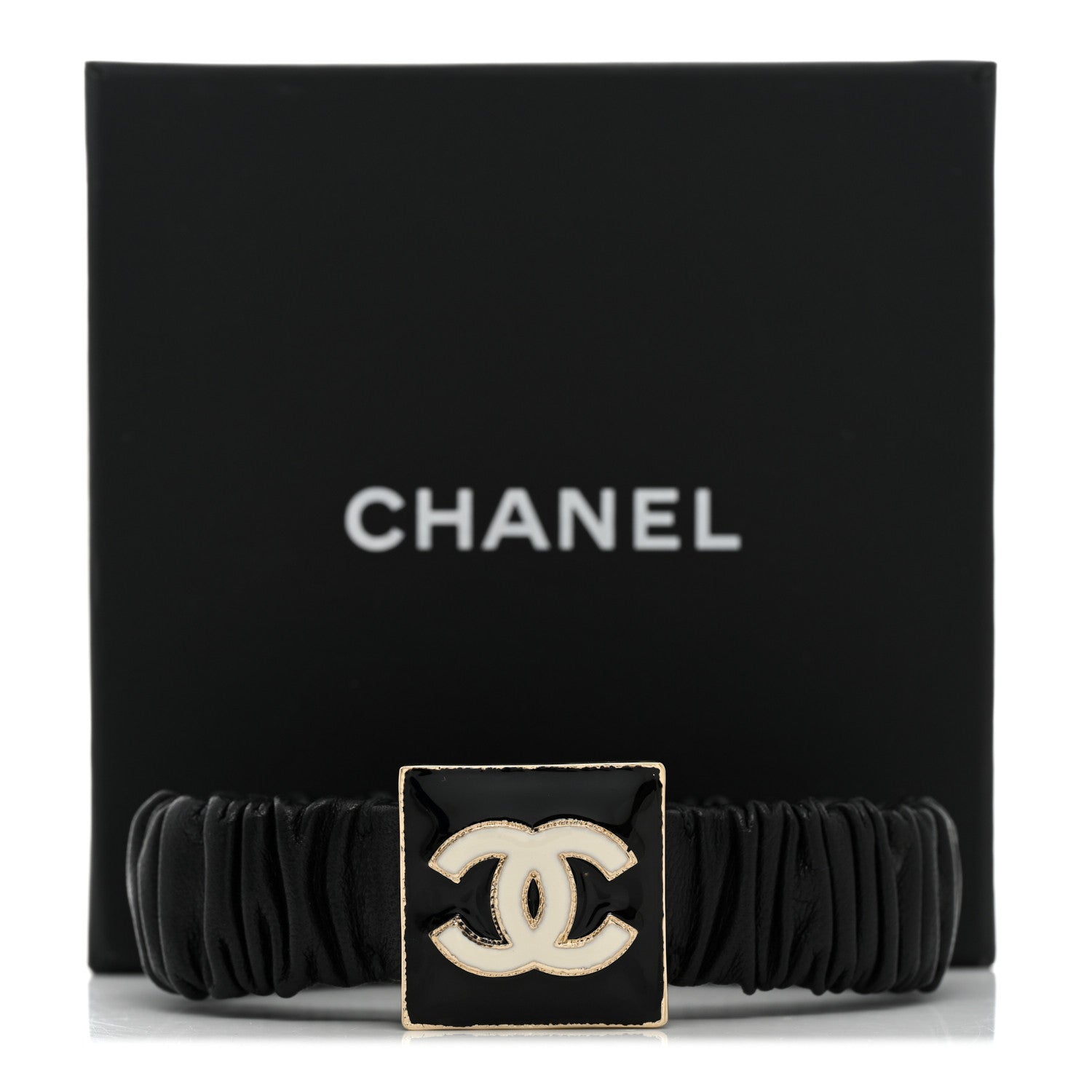 Chanel Lambskin Metal Enamel CC Hair Tie Black Gold 5 of 5