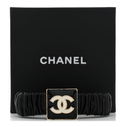 Chanel Lambskin Metal Enamel CC Hair Tie Black Gold 5 of 5