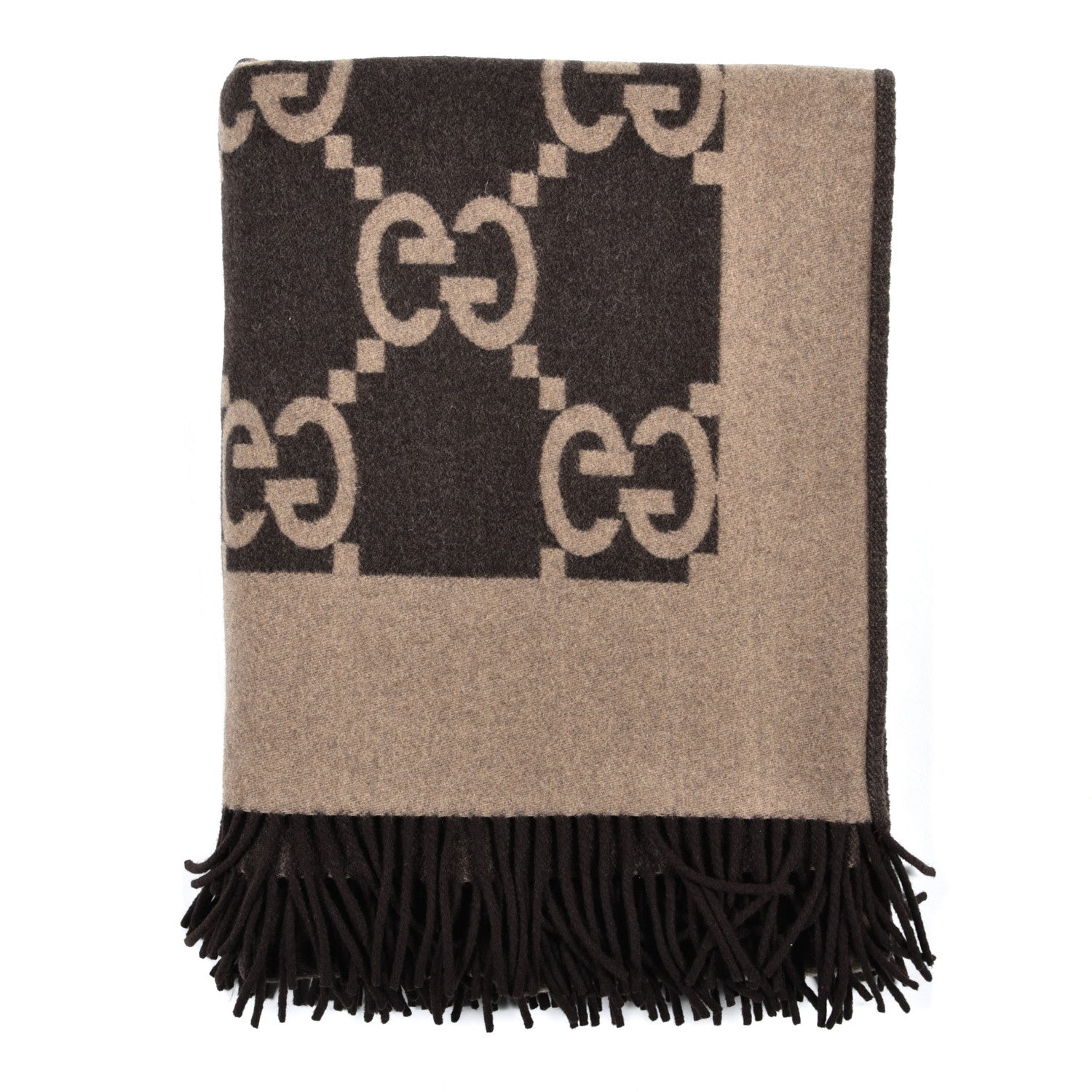 Gucci Wool Cashmere GG Monogram Blanket Dark Brown 1 of 3
