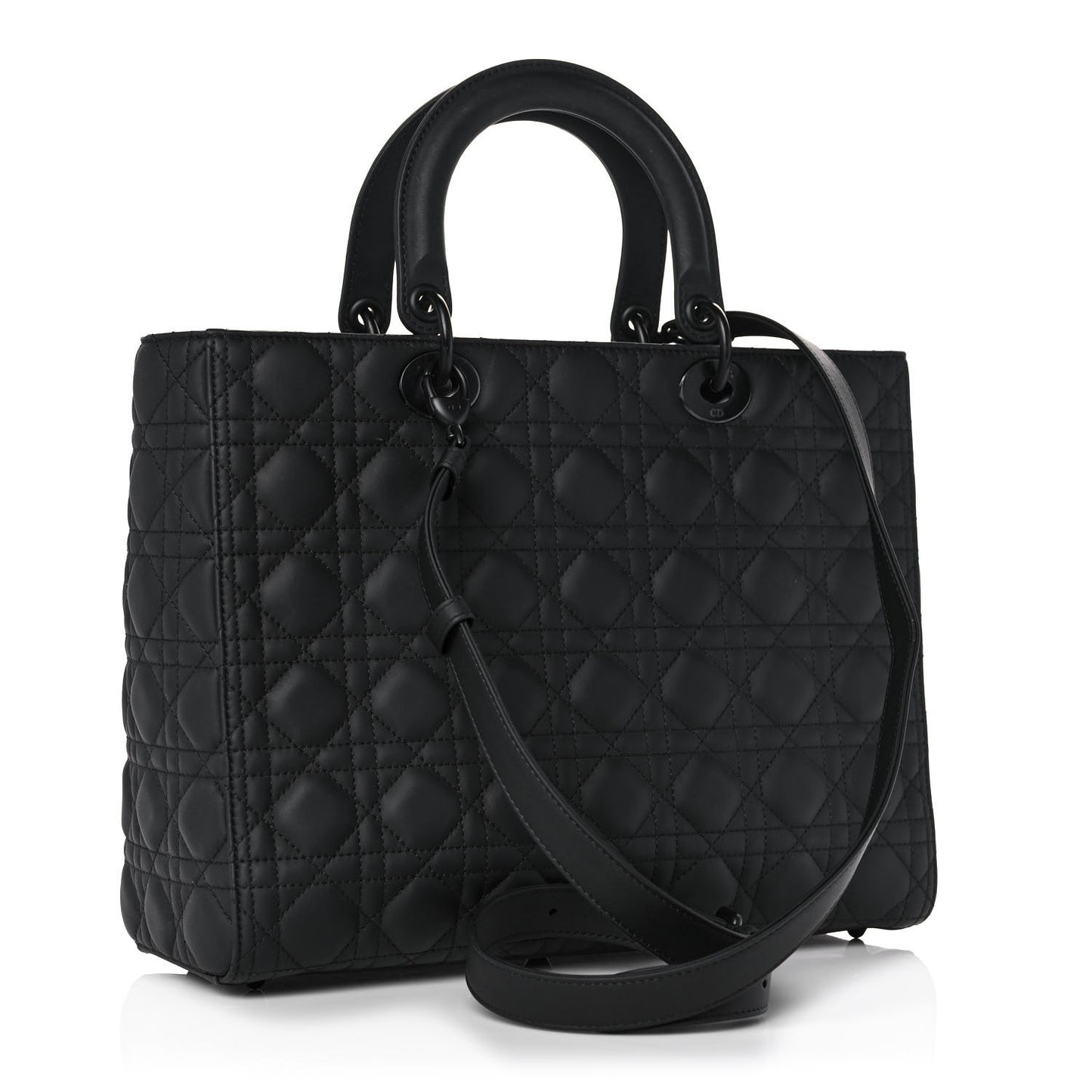 Ultra Matte Calfskin Cannage Large Lady Dior Black