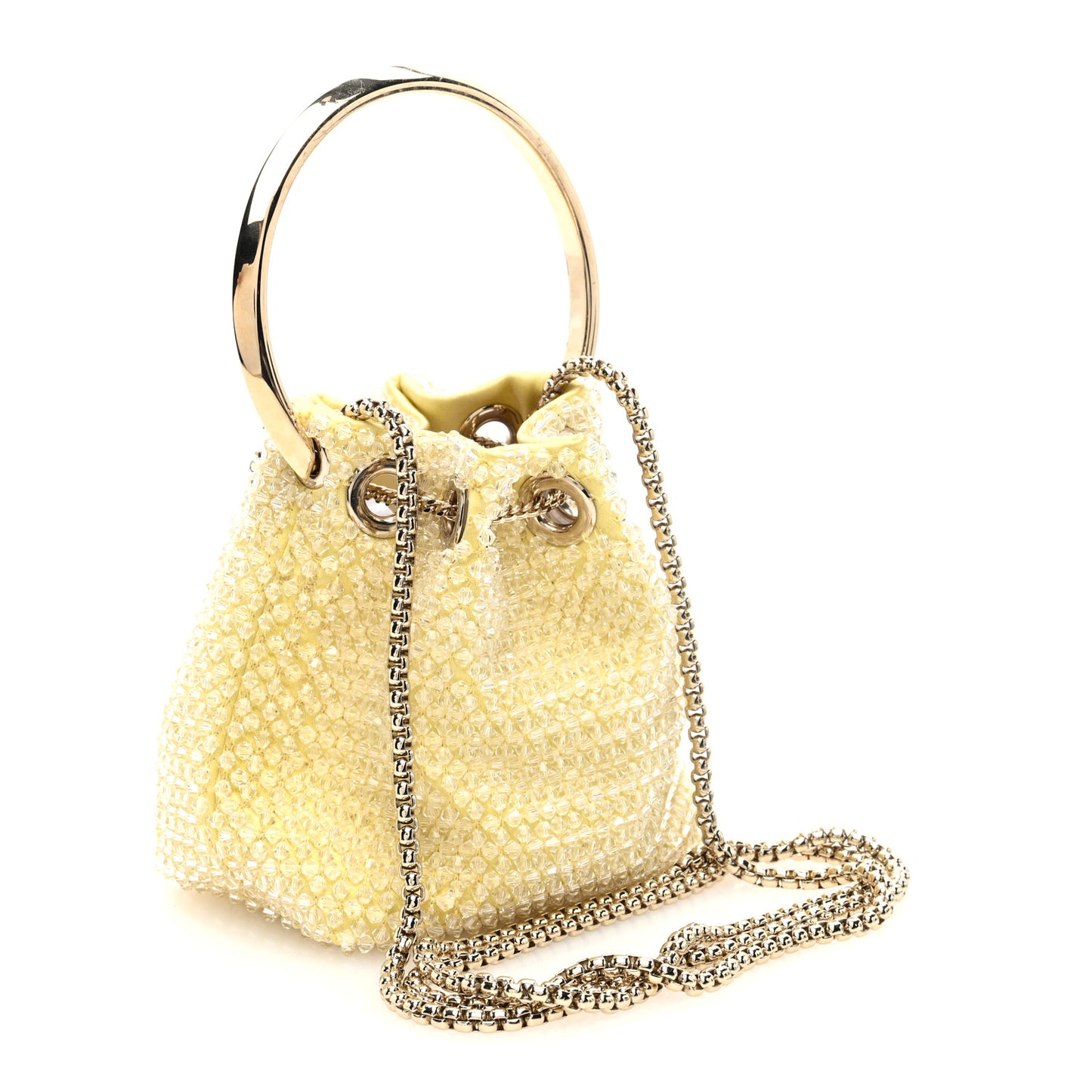 Satin Crystal Embellished Micro Bon Bon Bag Light Yellow