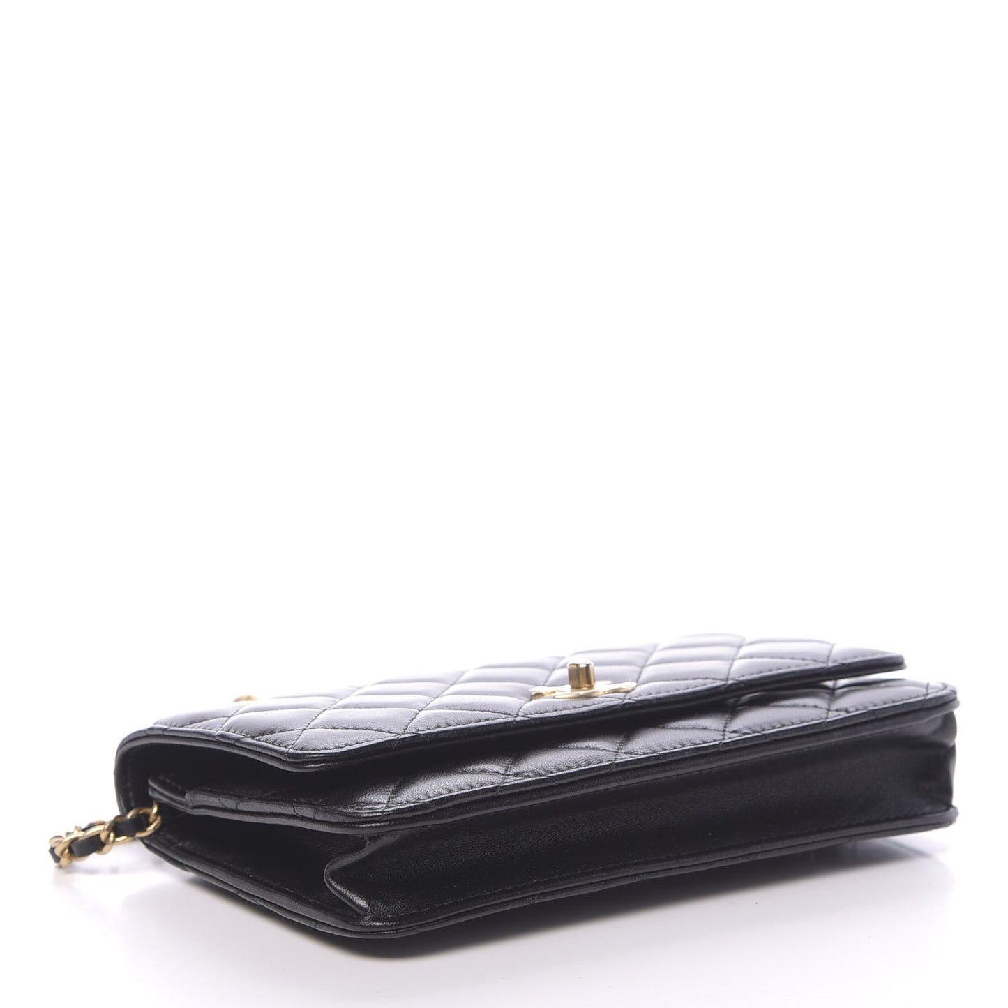Lambskin Quilted CC Pearl Crush Wallet on Chain WOC Black