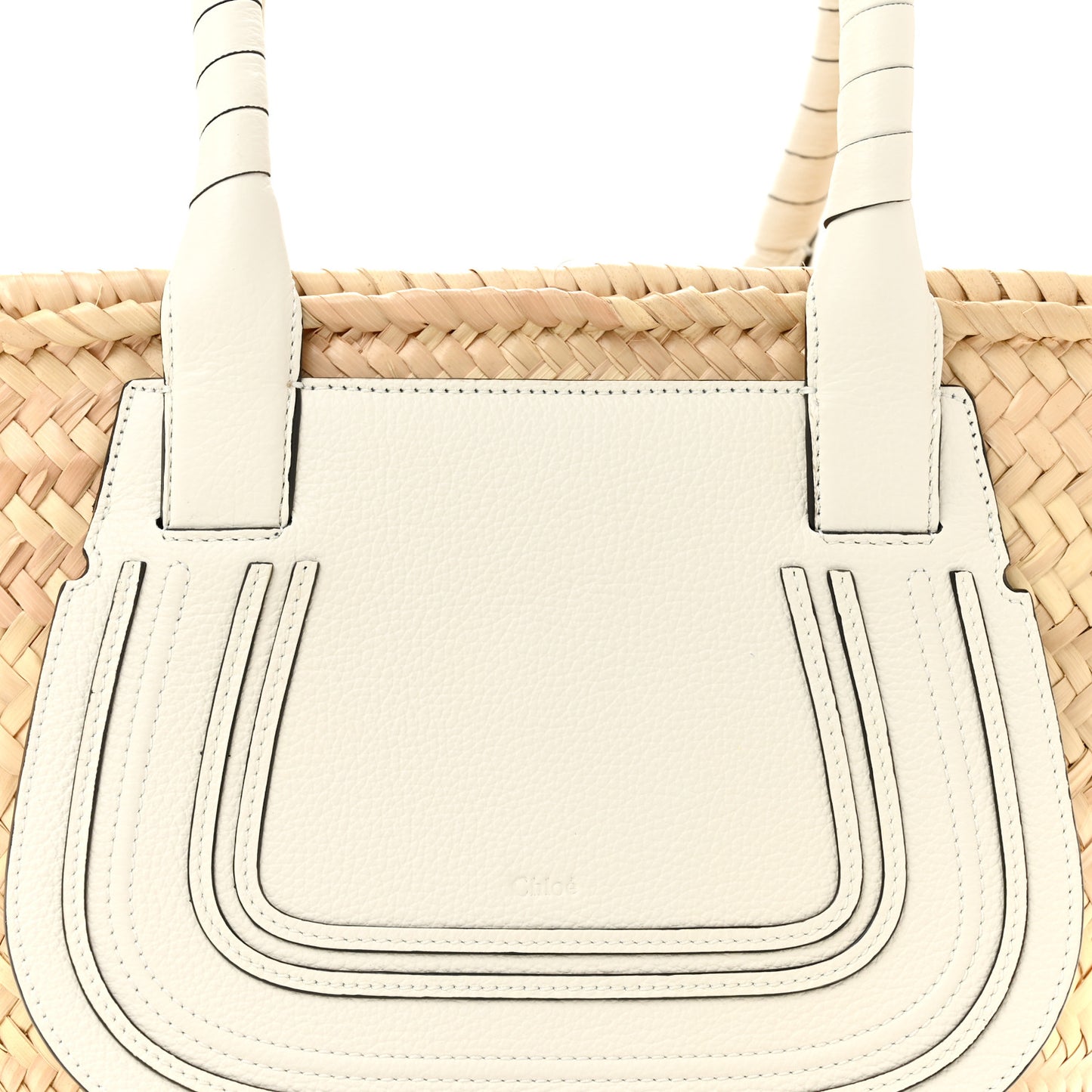 Raffia Grain Calfskin Medium Marcie Basket White