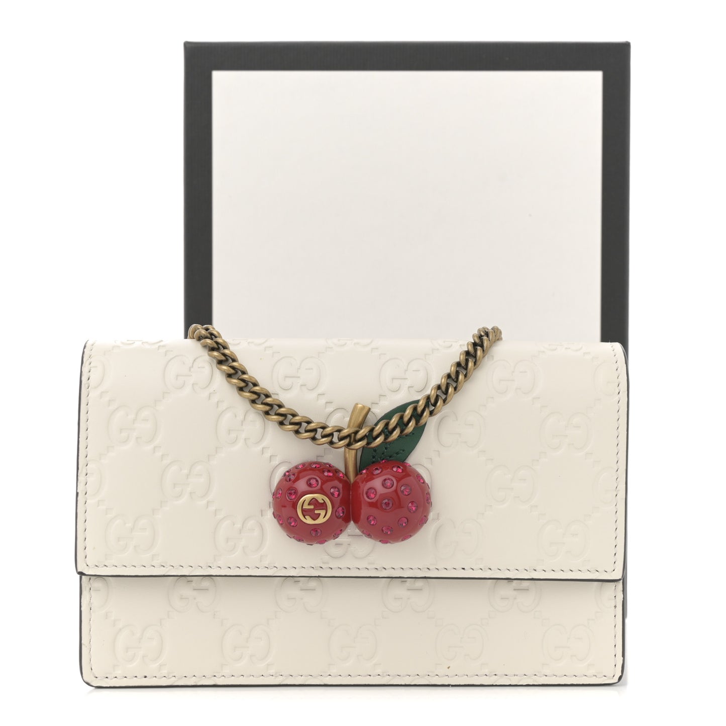 Guccissima Mini Cherry Chain Bag White