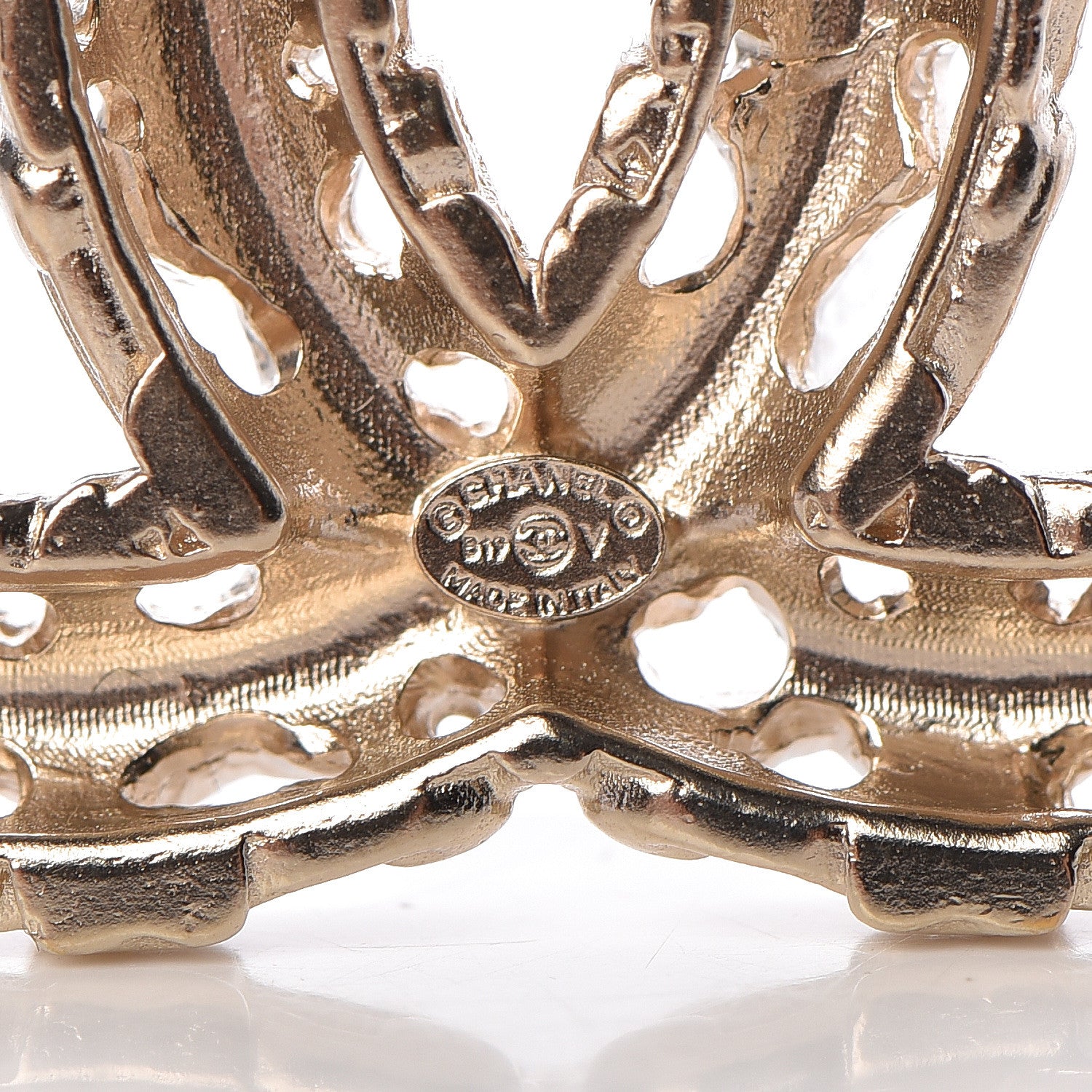 Chanel Crystal CC Brooch Light Gold 4 of 5
