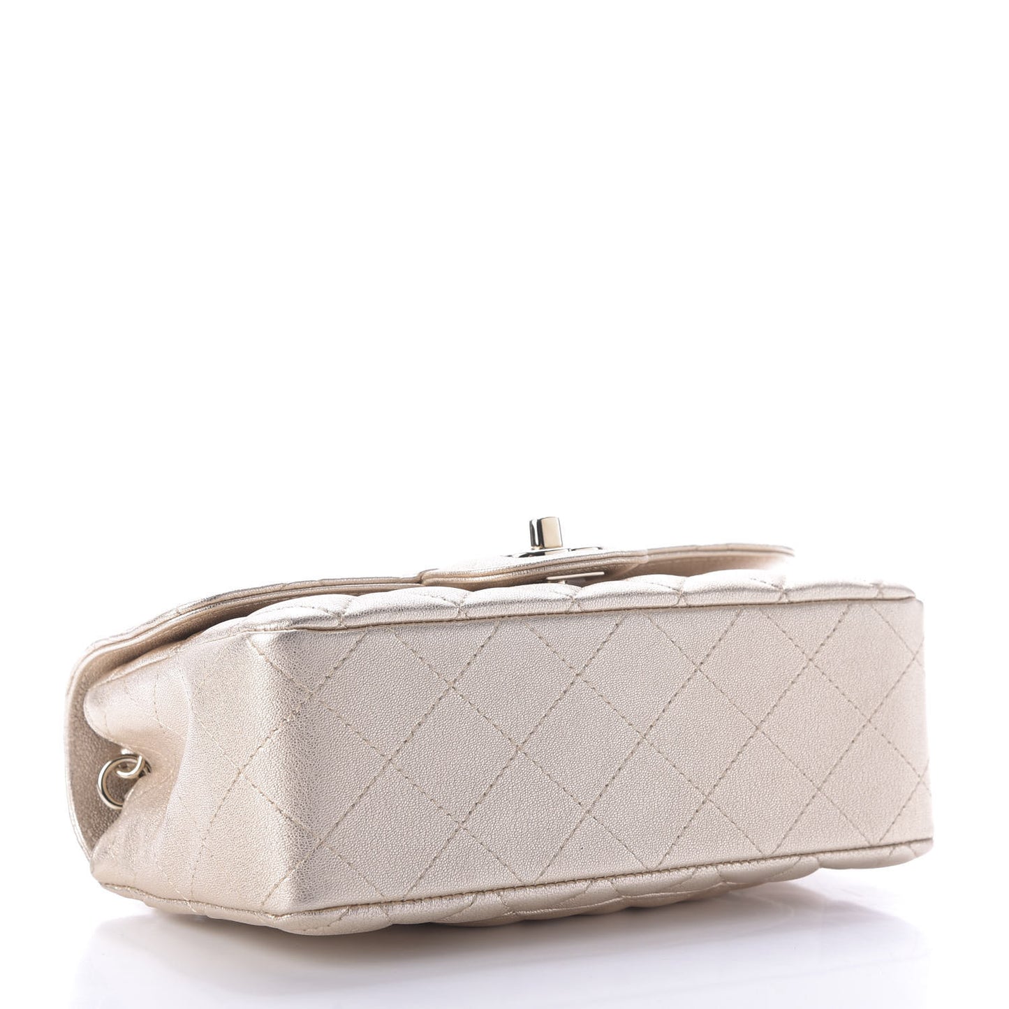 Metallic Lambskin Quilted Mini Rectangular Flap Gold