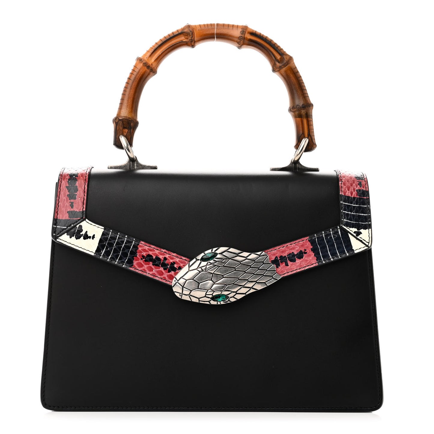 Calfskin Snakeskin Small Lilith Top Handle Bag Black