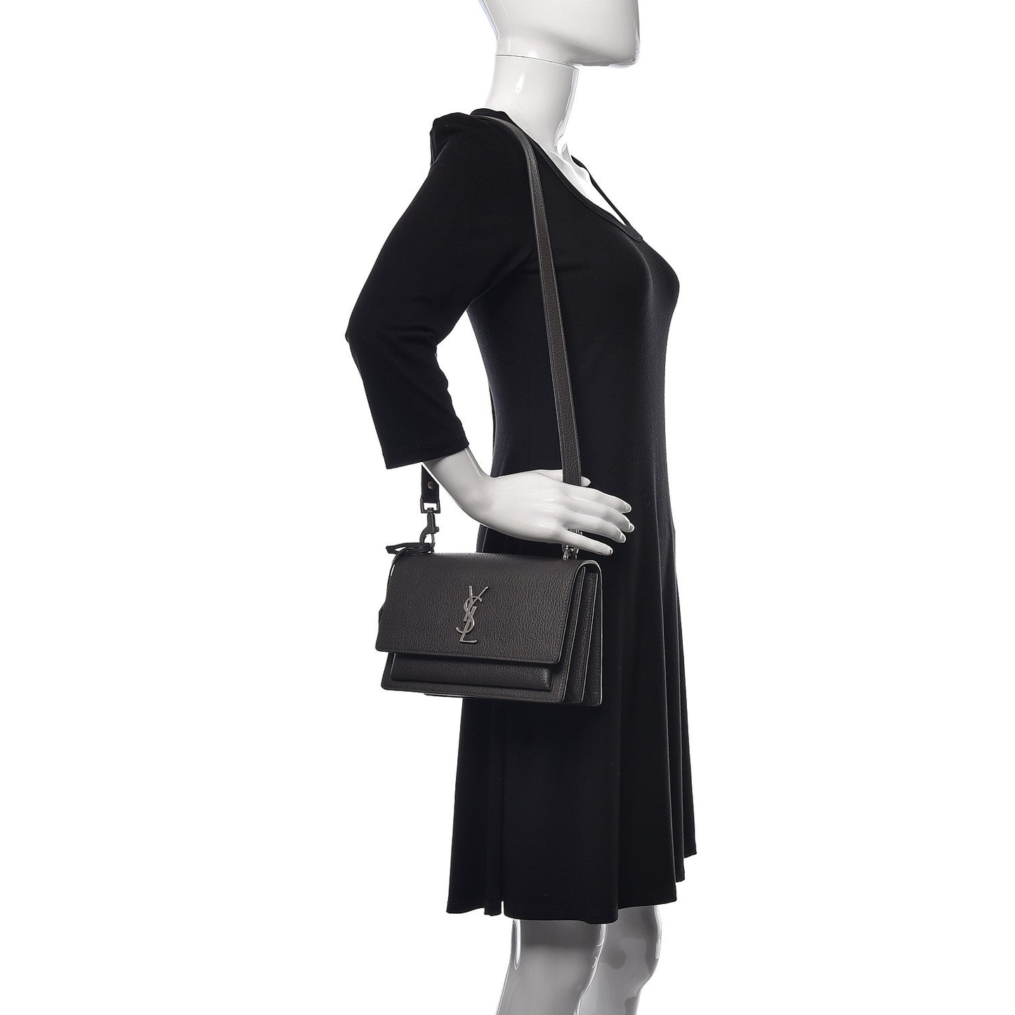 Grained Calfskin Medium Monogram Sunset Satchel Fog