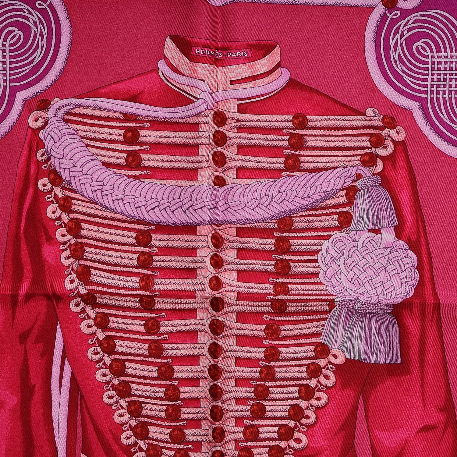 Hermes Silk Brandebourgs Pocket Square Scarf Rose Fuchsia Mauve 4 of 7