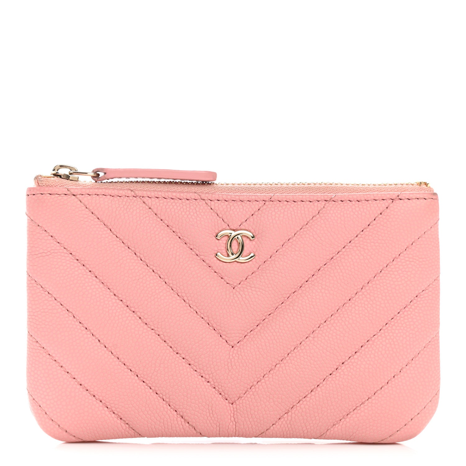 Chanel Flat Caviar Chevron Quilted Small Cosmetic Case Pink 1 of 8