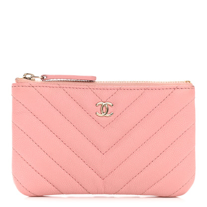 Chanel Flat Caviar Chevron Quilted Small Cosmetic Case Pink 1 of 8
