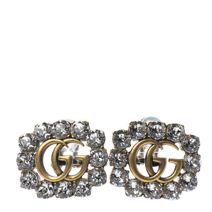 Gucci Metal Crystal Double G Clip On Earrings Aged Gold 1 of 4