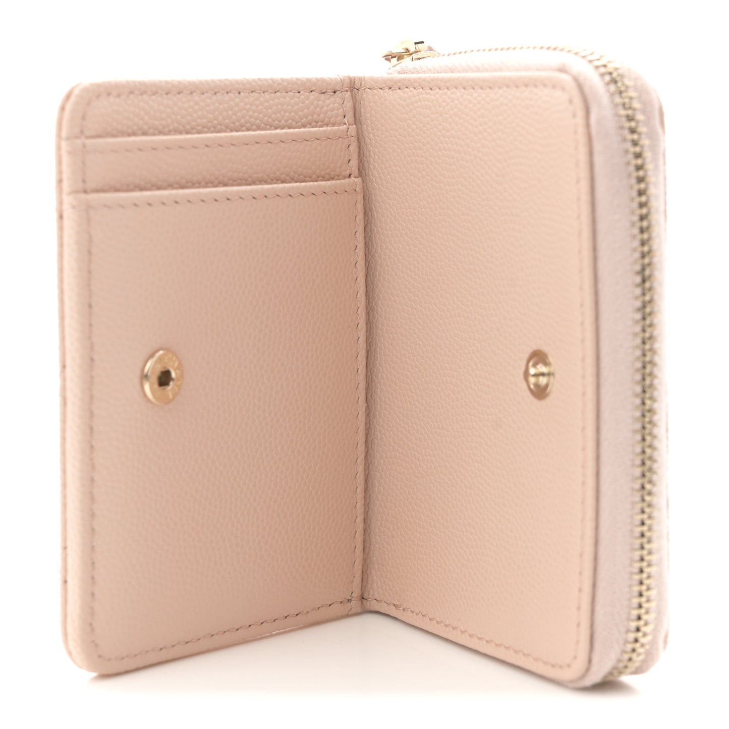 Caviar Quilted Compact Zipped Wallet Beige