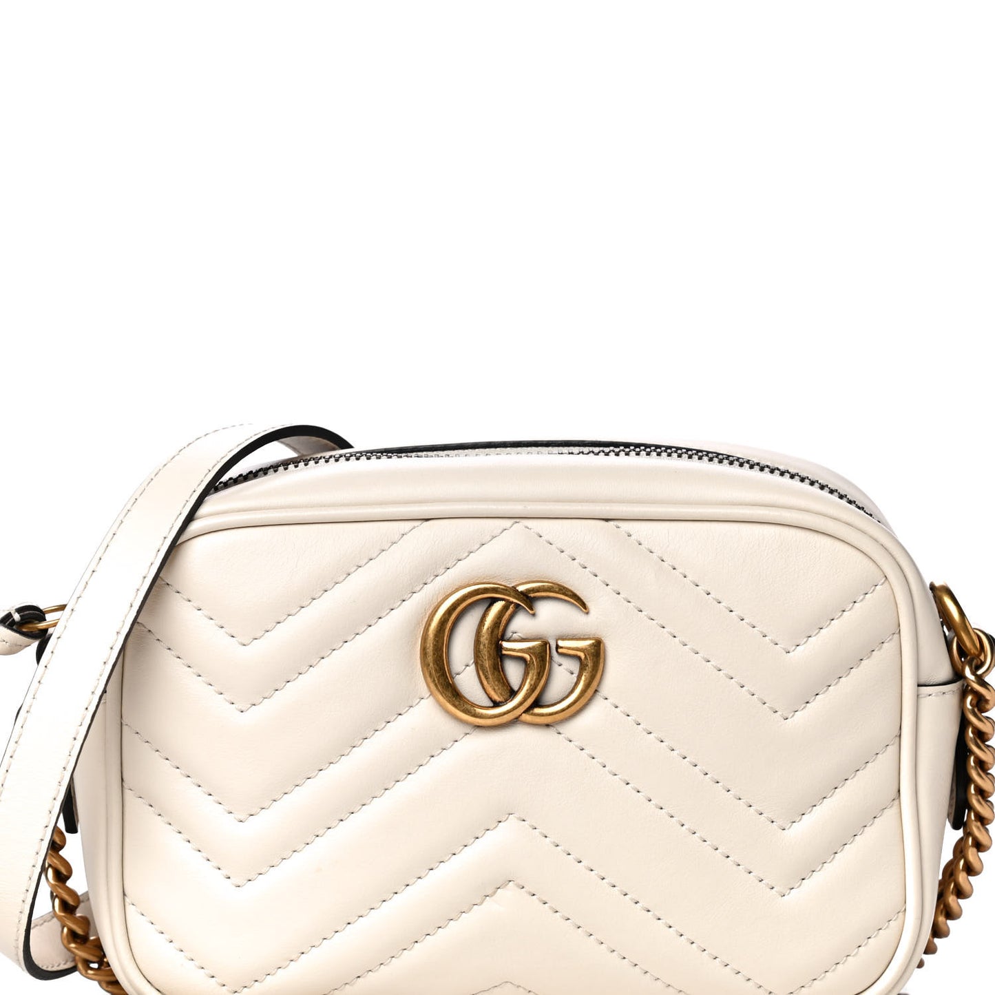 Calfskin Matelasse Mini GG Marmont Chain Shoulder Bag White