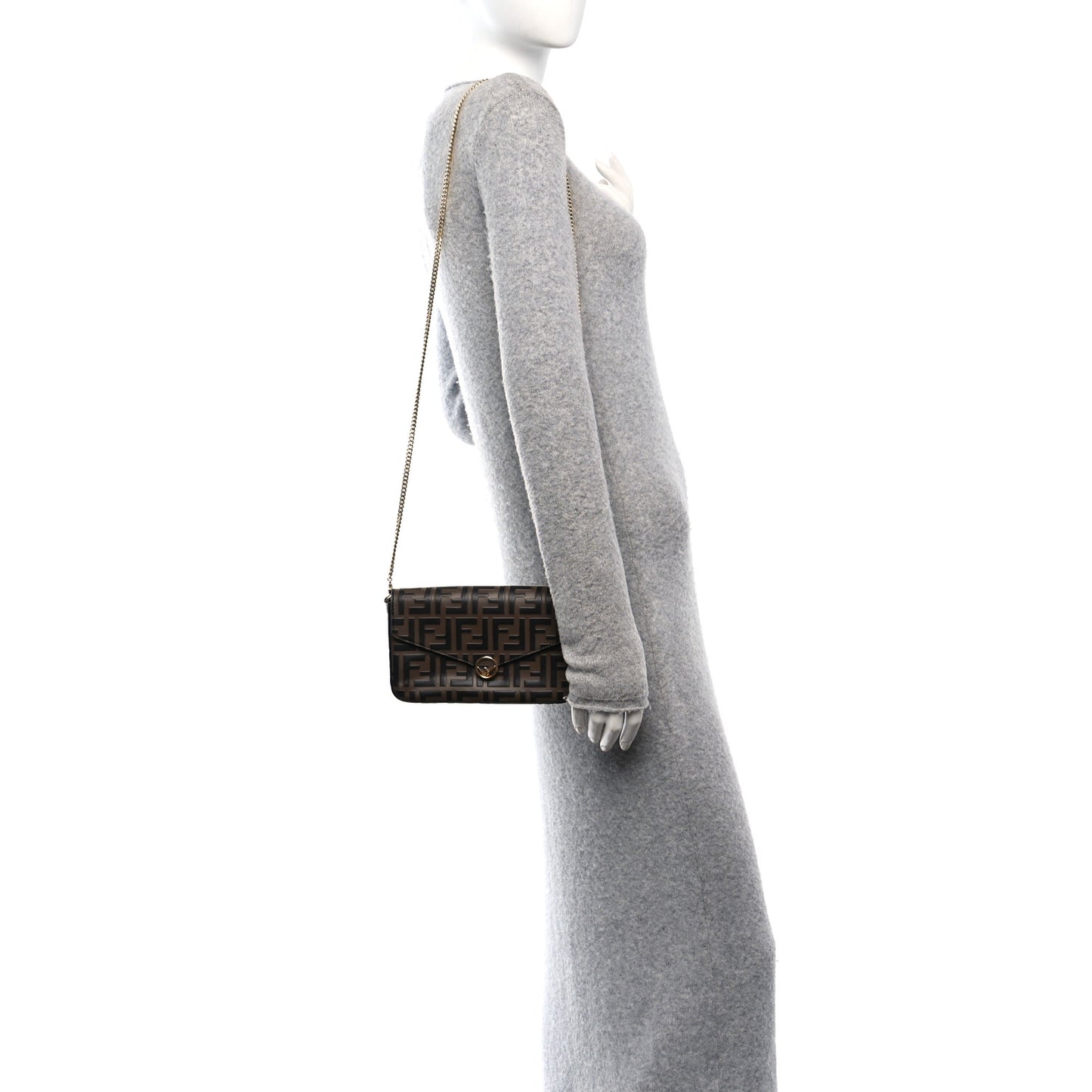 Vitello Soft F is Fendi Bi-Color FF 1974 Embossed Envelope Wallet On Chain with Pouches Maya Black
