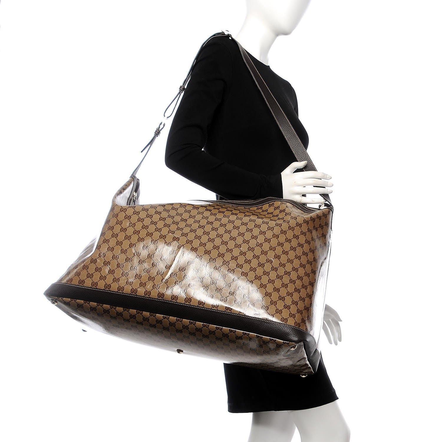 Gucci Crystal Monogram Large Travel Hobo Beige Brown 2 of 13