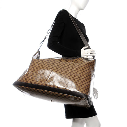 Gucci Crystal Monogram Large Travel Hobo Beige Brown 2 of 13